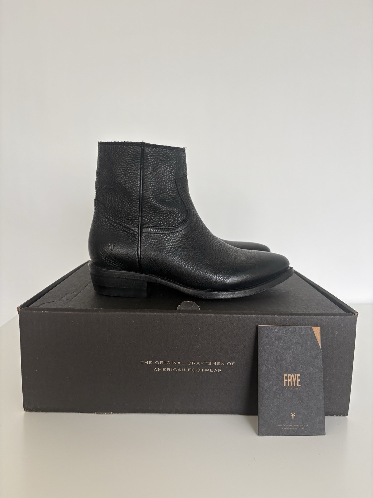 Frye Black Leather Ankle Boots, Zip Closure, Solid, US 8 M