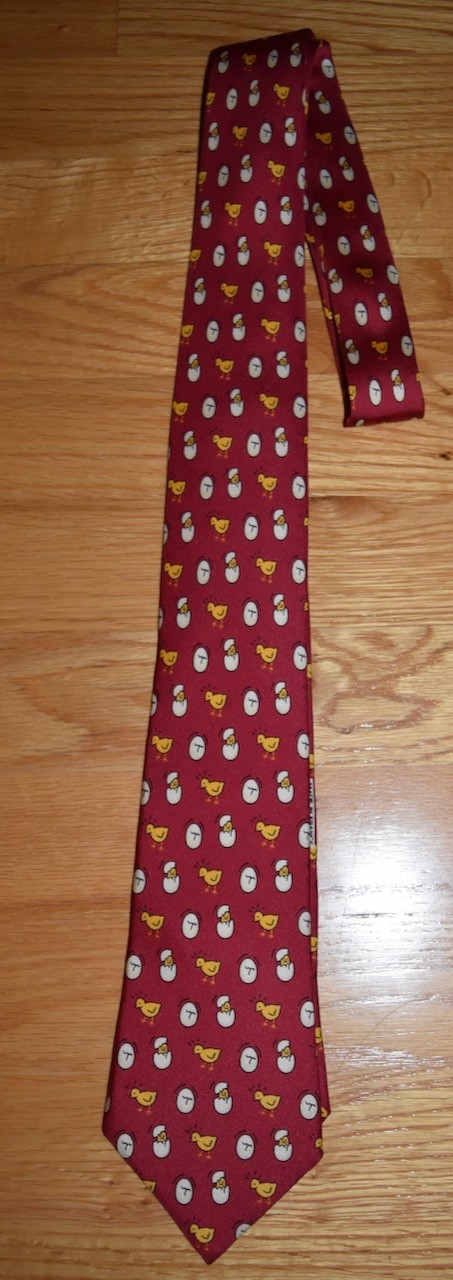 Hermes Silk Neck Tie Chick Egg Hatching Chicken Bird Red 7532 Preppy France 57″