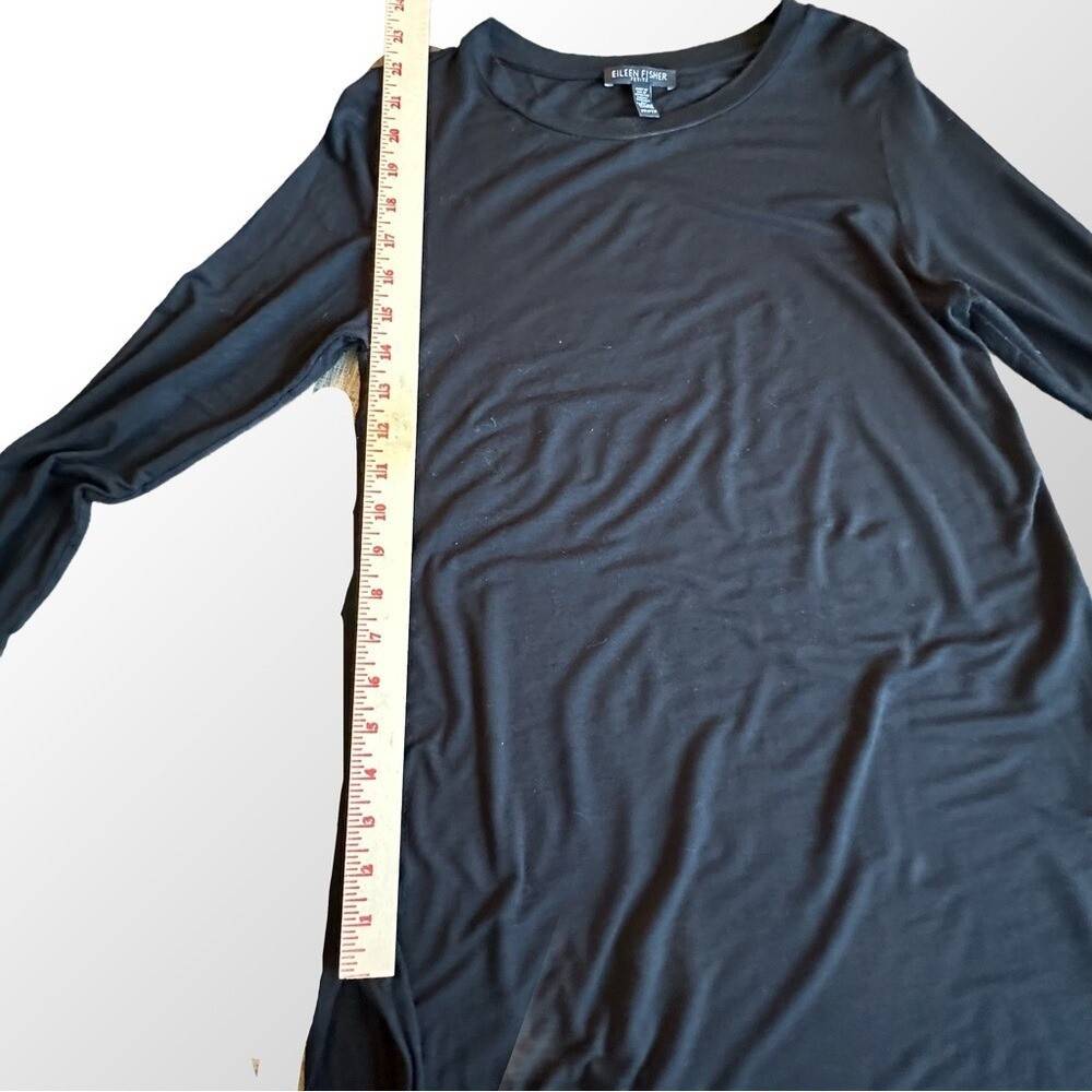 Eileen Fisher Tunic Top Womens PP Black Long Sleeve Viscose Jersey Side Slit
