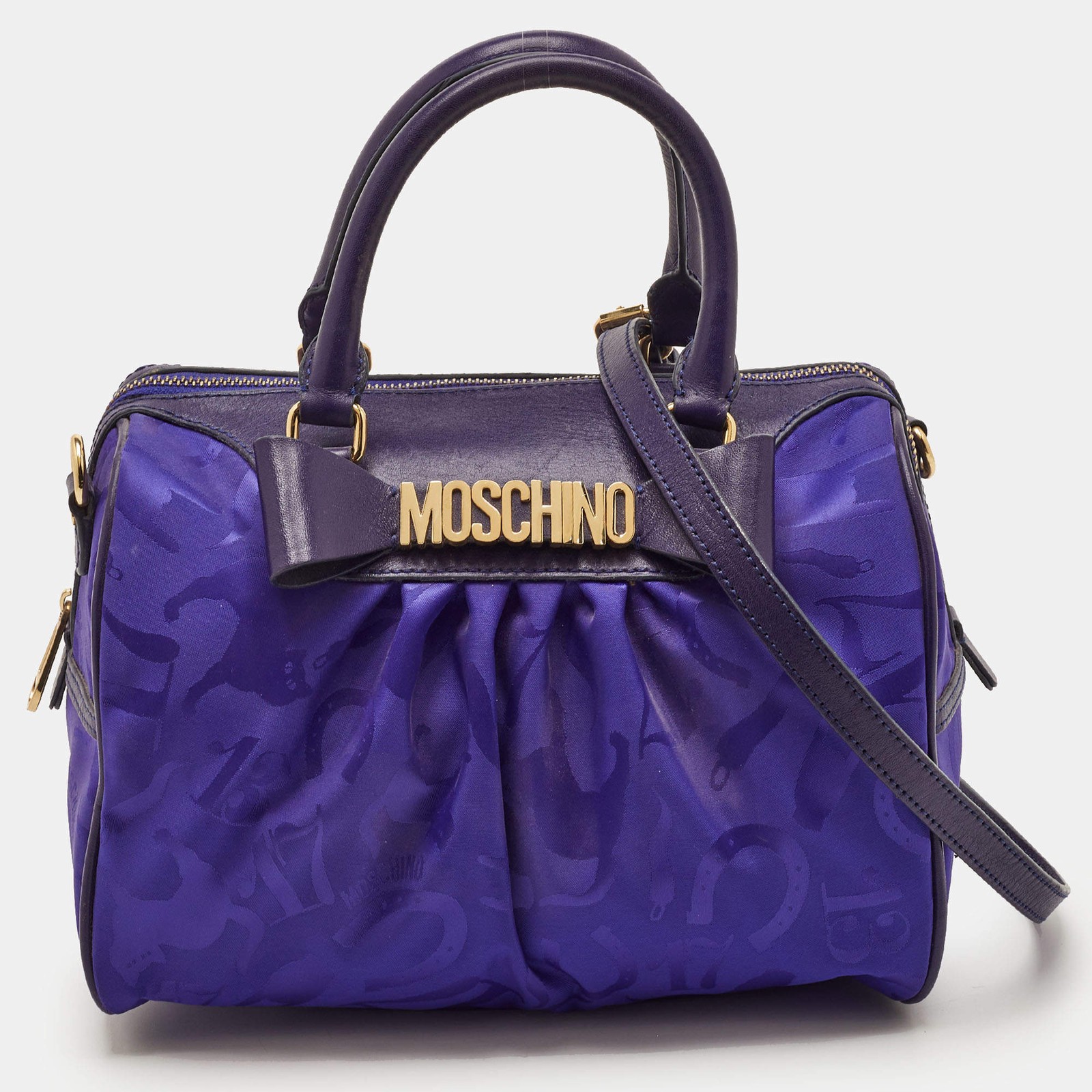 Moschino Redwall Medium Blue Nylon and Leather Satchel