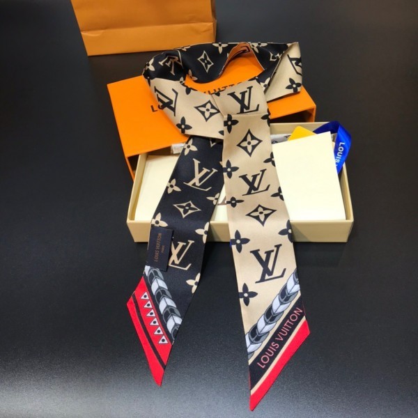 LOUIS VUITTON SCARF MINI 100% AUTHENTIC CLASSIC SILK BEIGE WHITE BLACK