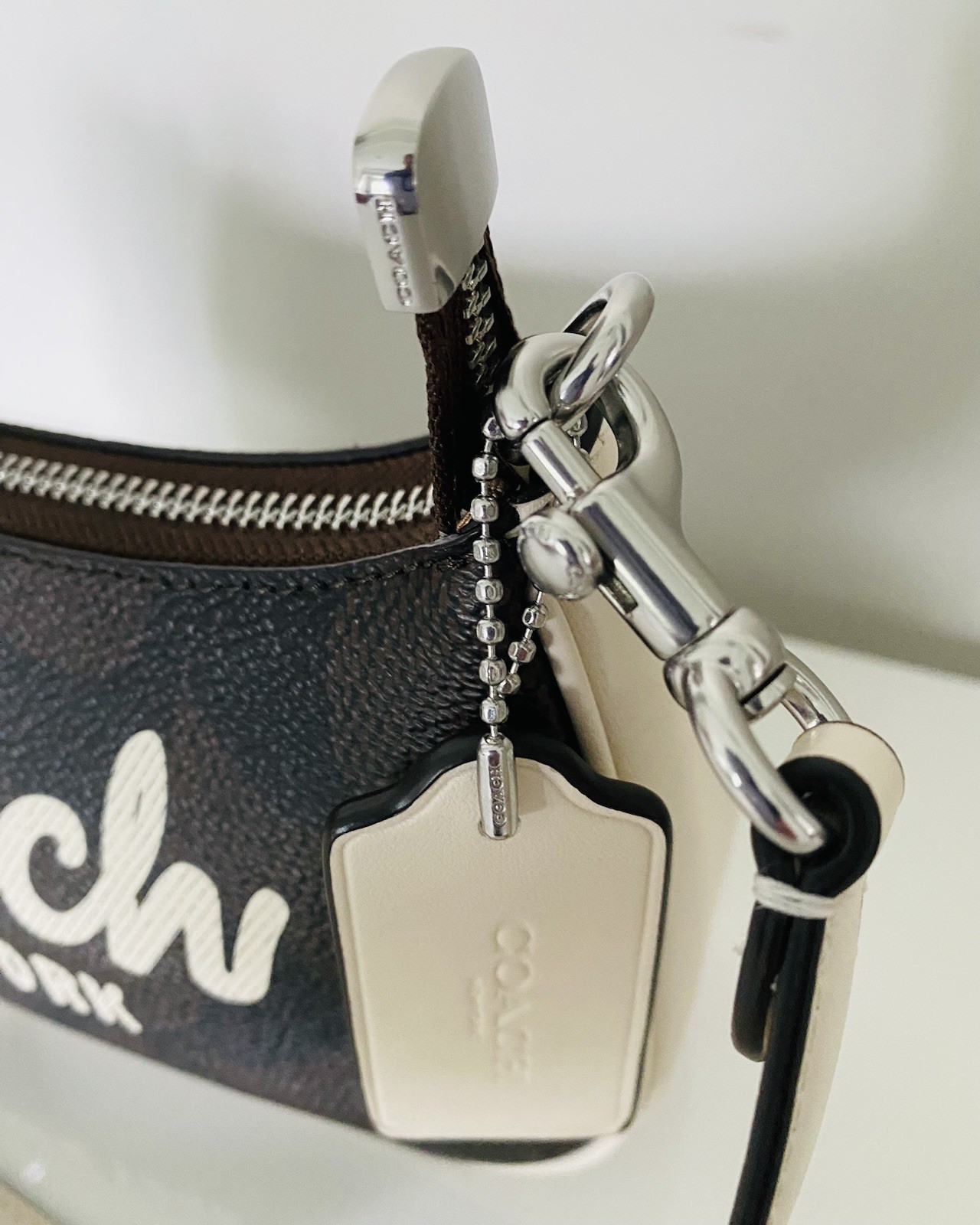 Coach Teri Mini Crossbody Leather Bag, Signature Canvas Coach Graphic, Worn Once