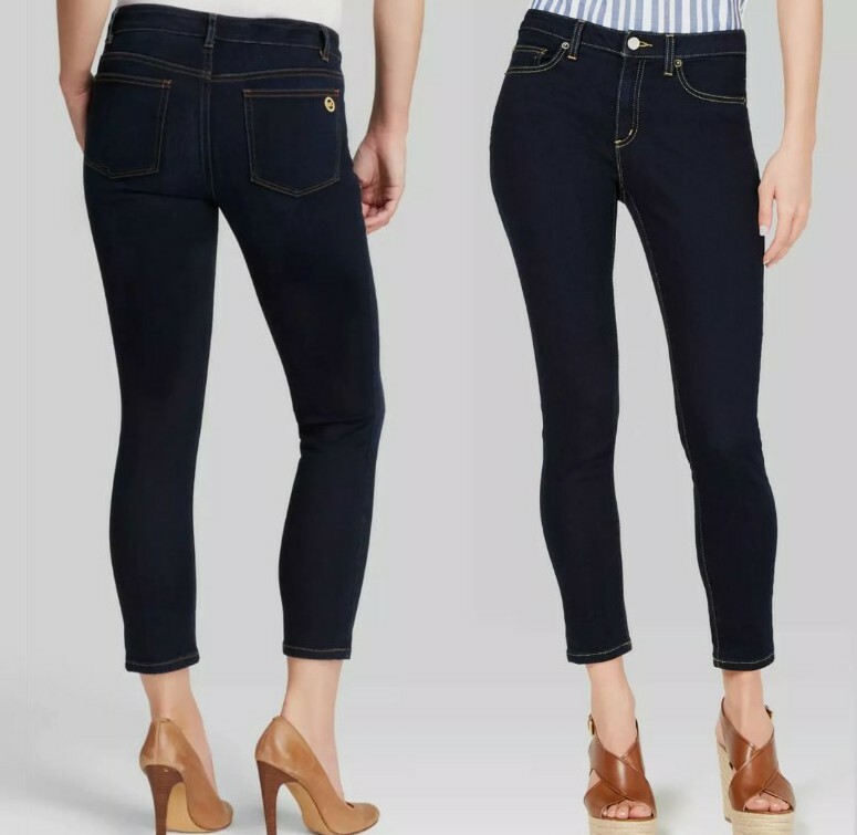 MICHAEL KORS IZZY Blue Jeans 26″ inseam ANKLE crop MK logo pocket- Skinny NEW