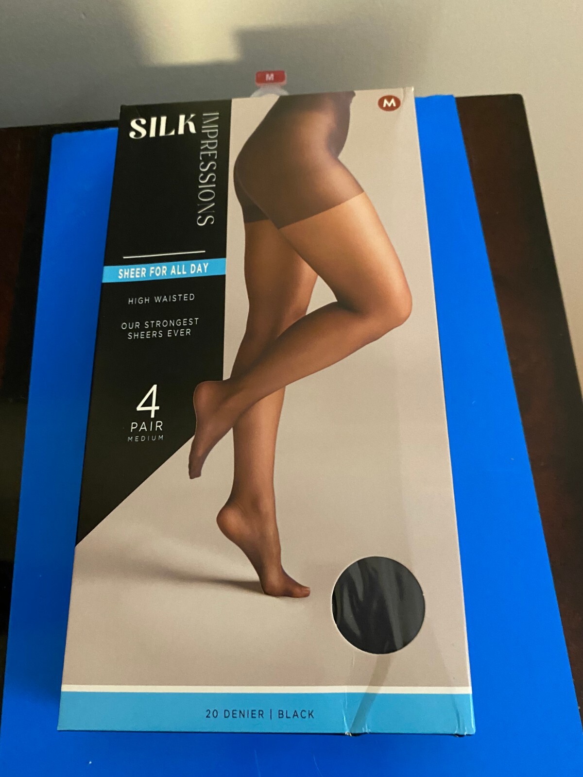 NEW SIZE MEDIUM SILK IMPRESSIONS SHEER SUPPORT 20D BLACK HIGH WAISTED 4PK