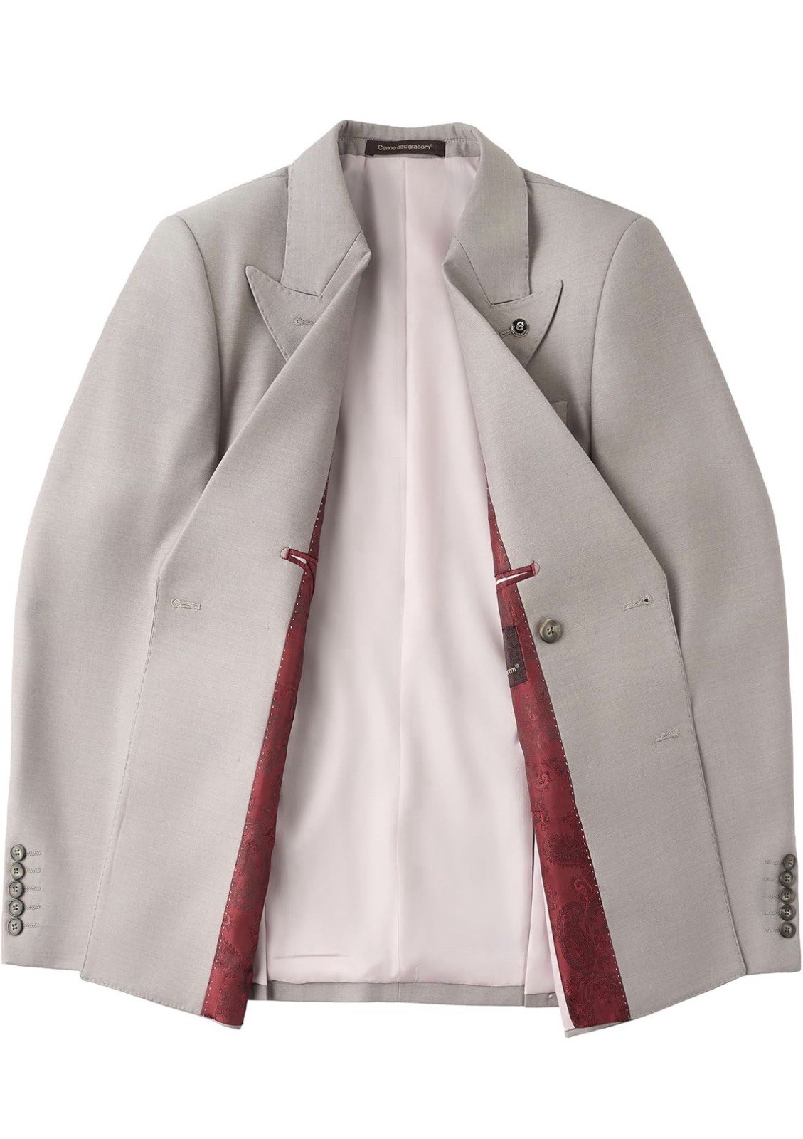 Cennes Des Graoom Indochino Slim Fit Double Breasted Taupe Suit Size 40R x 34W