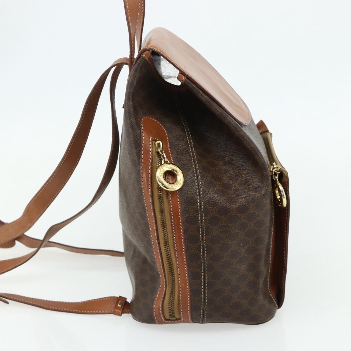 CELINE Macadam Canvas Backpack PVC Leather Brown Gold Auth 176902