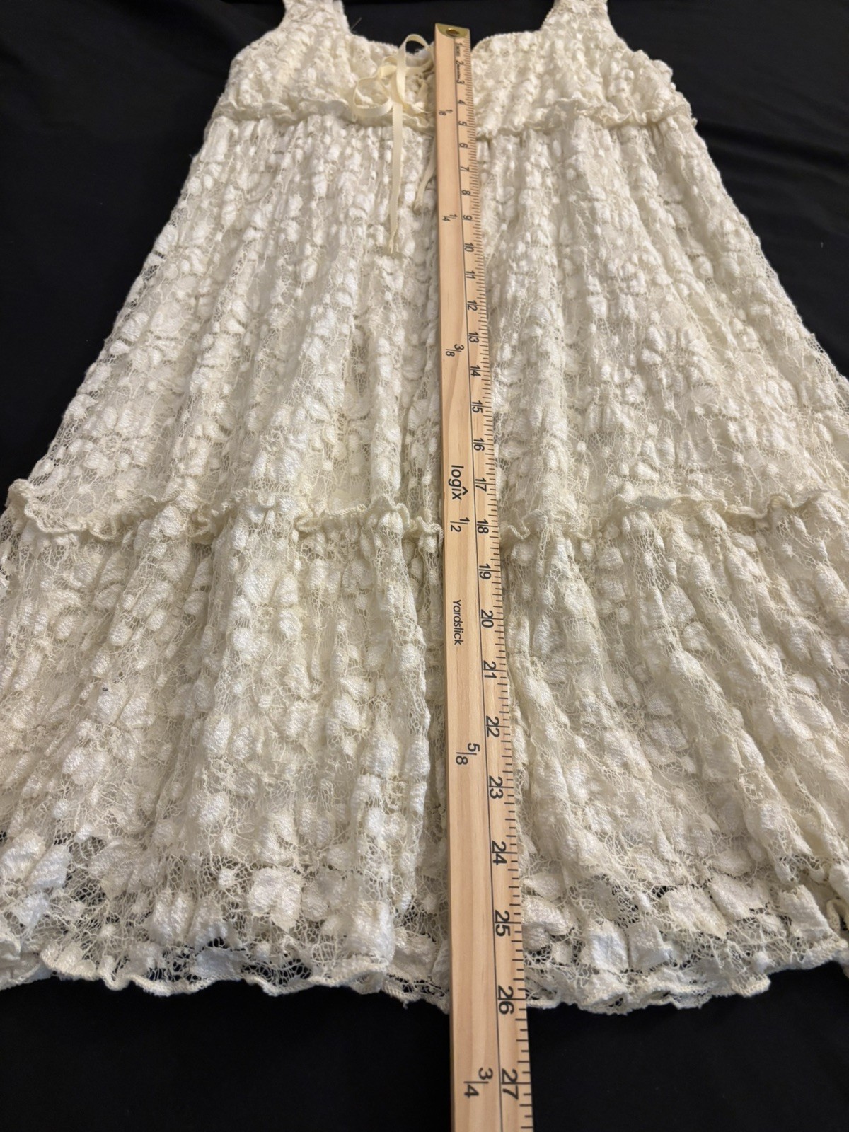 Kirious Los Angeles Cream Floral Lace Tiered Babydoll Mini Dress L Smocked Back