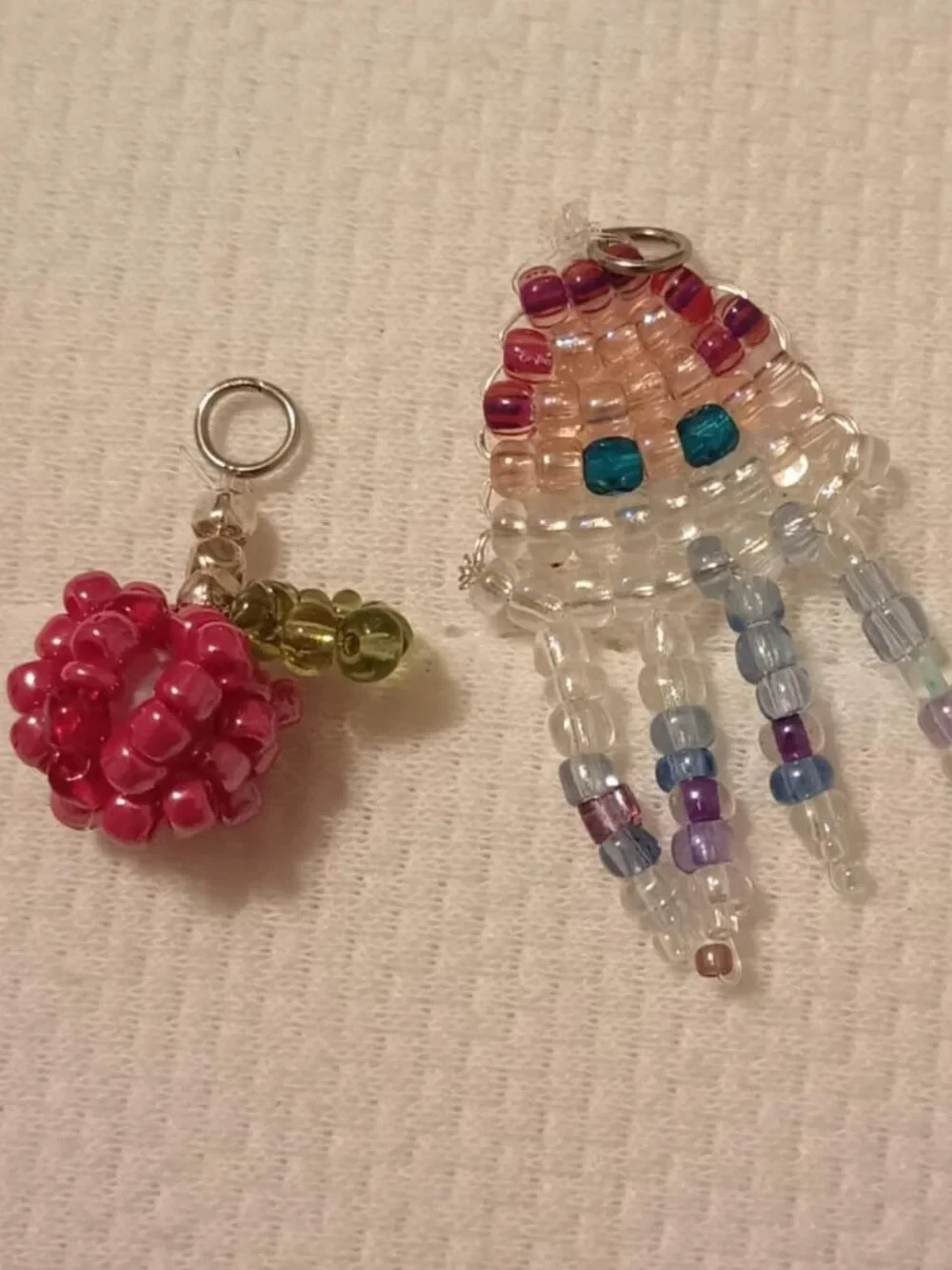 Handmade Beaded Keychain Charm Pendants Apple and Jellyfish Kawaii Adorable Y2K