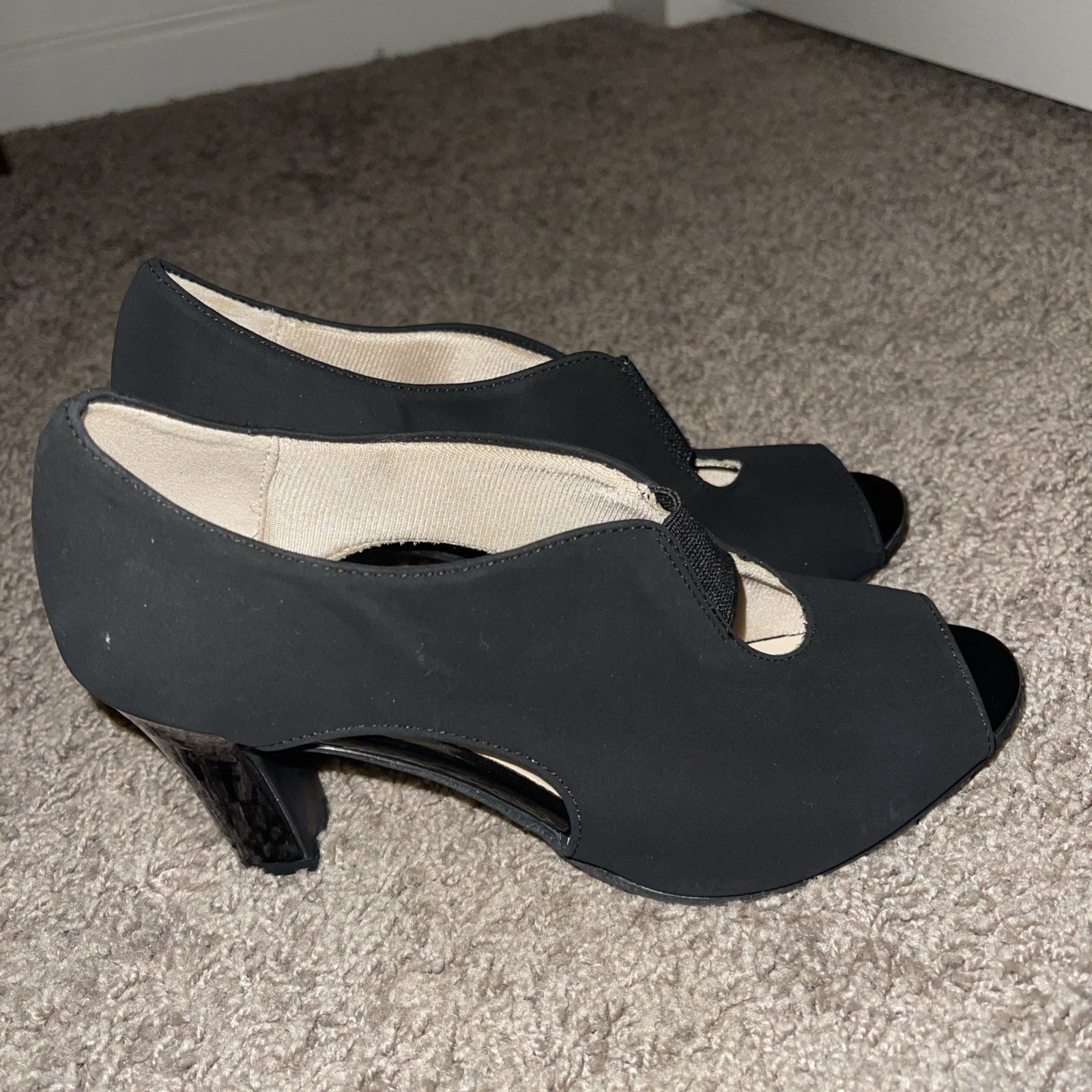LifeStride Comfort Slip On Block Heel Peep Toe Cut-Out Black Women’s Shoes 5 1/2