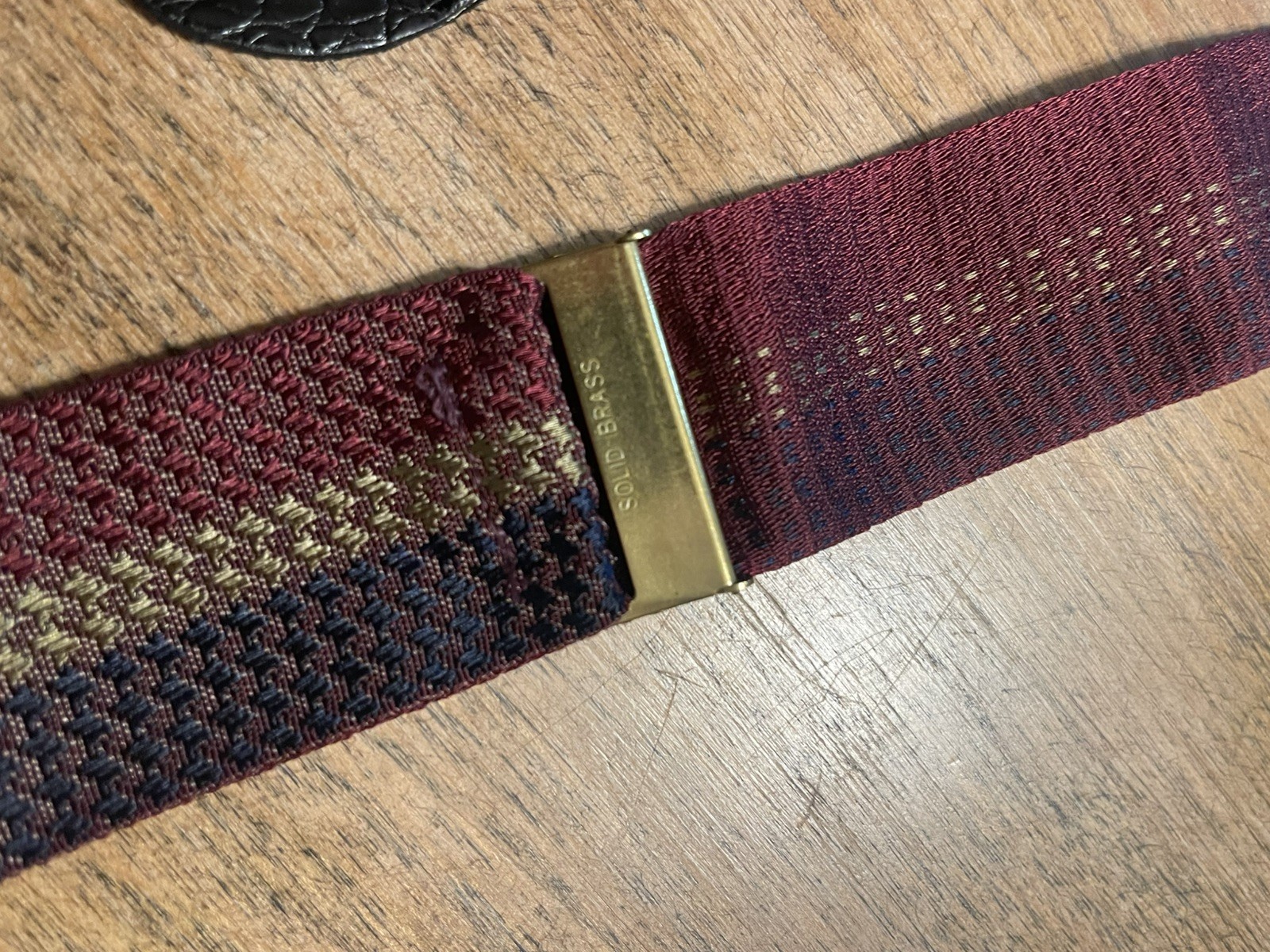 Martin Dingman Suspenders Maroon/blu Stripe Ribbon Leather Button Braces Brass