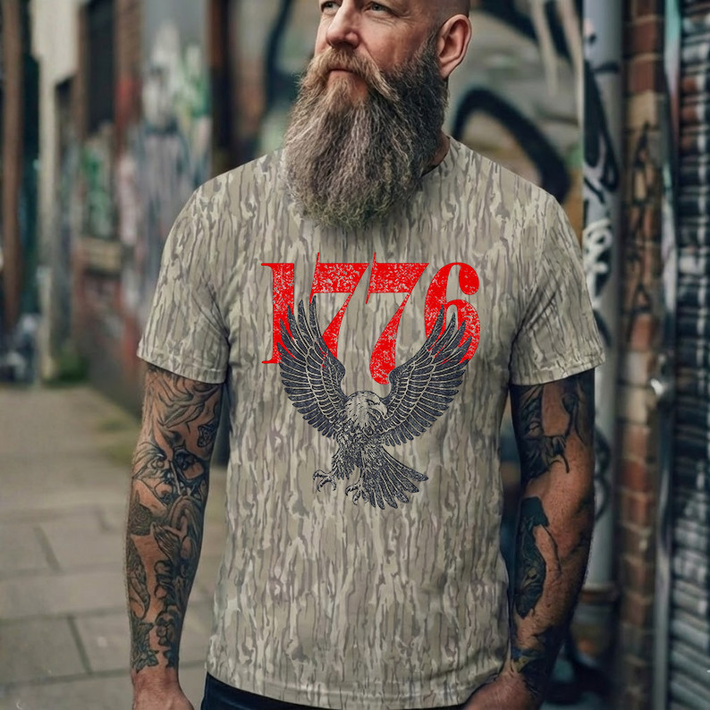 Camo 1776 Eagle USA T-shirt, Men’s Camouflage America Patriot Hunting Lovers Tee