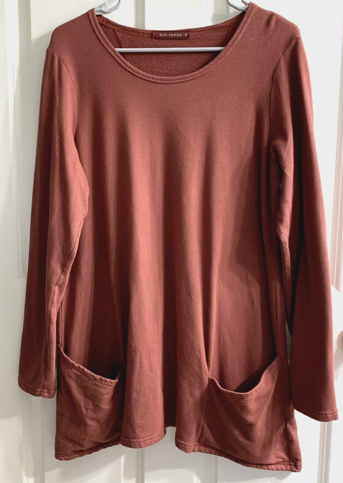CUT LOOSE Knit Tunic Top Lagenlook MEDIUM Dark Mauve Pullover Pockets