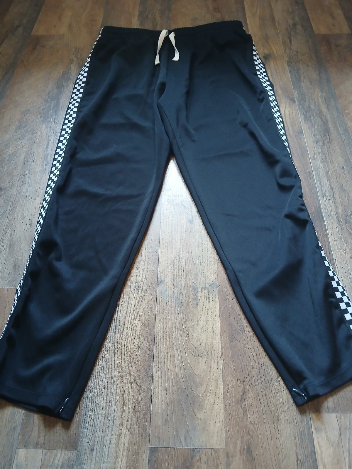 Arizona Jean Co. Men’s L Slim Black Track Pants Check Stripe Drawstring Pockets