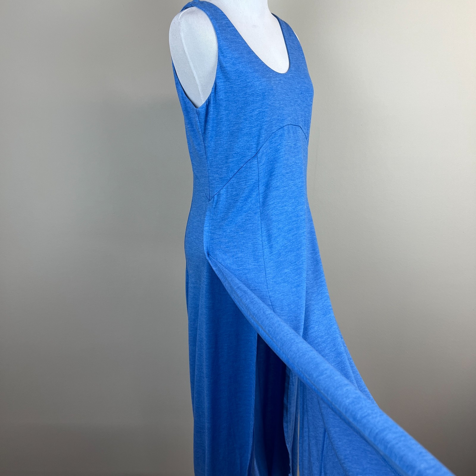 Halara Maxi Tank Dress Womens Medium Blue U Neck Split Slit Flowy Casual Summer
