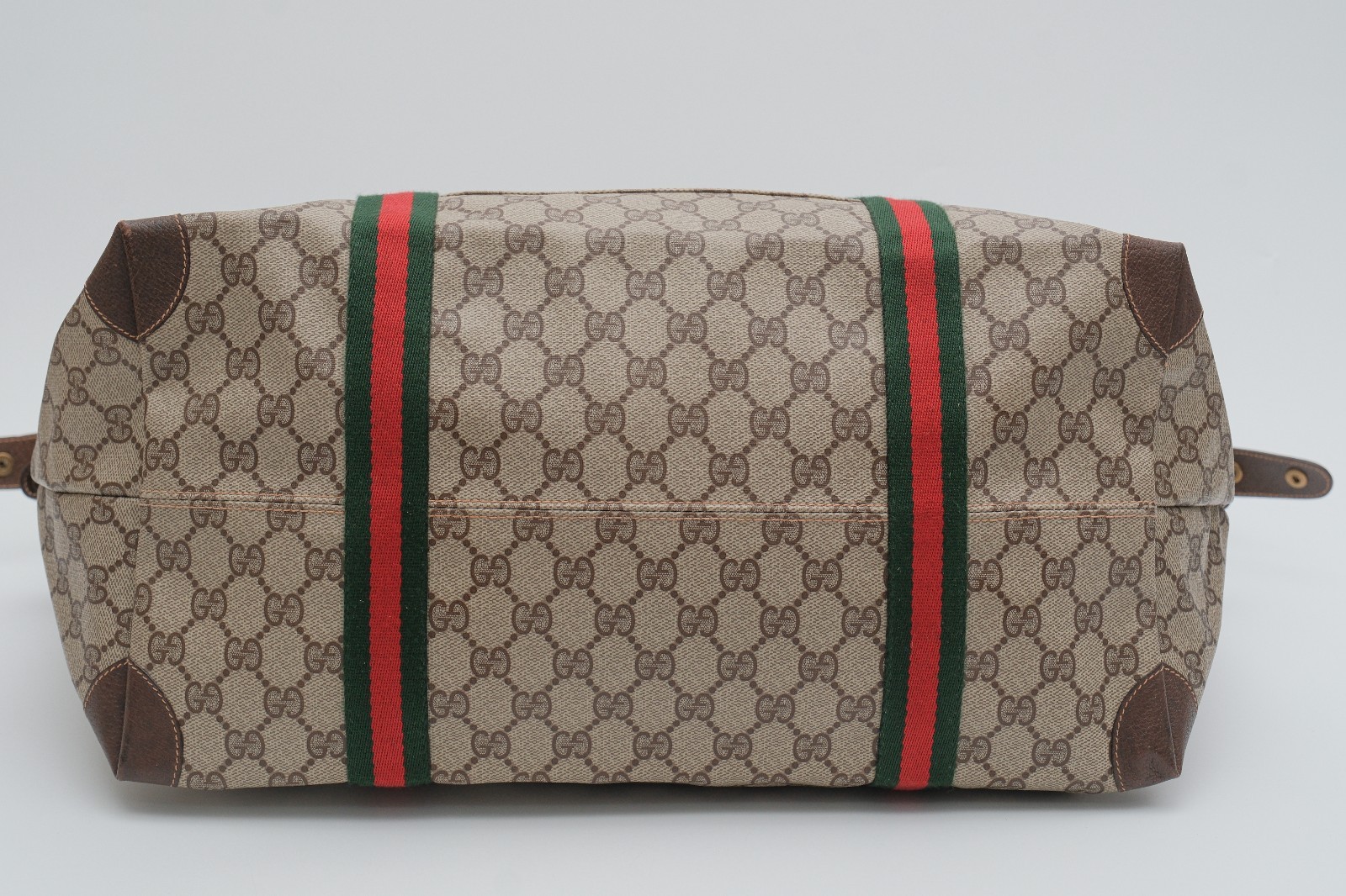 Vintage Gucci Travel Boston Tote Shoulder Bag GG Web Sherry Line 156.19