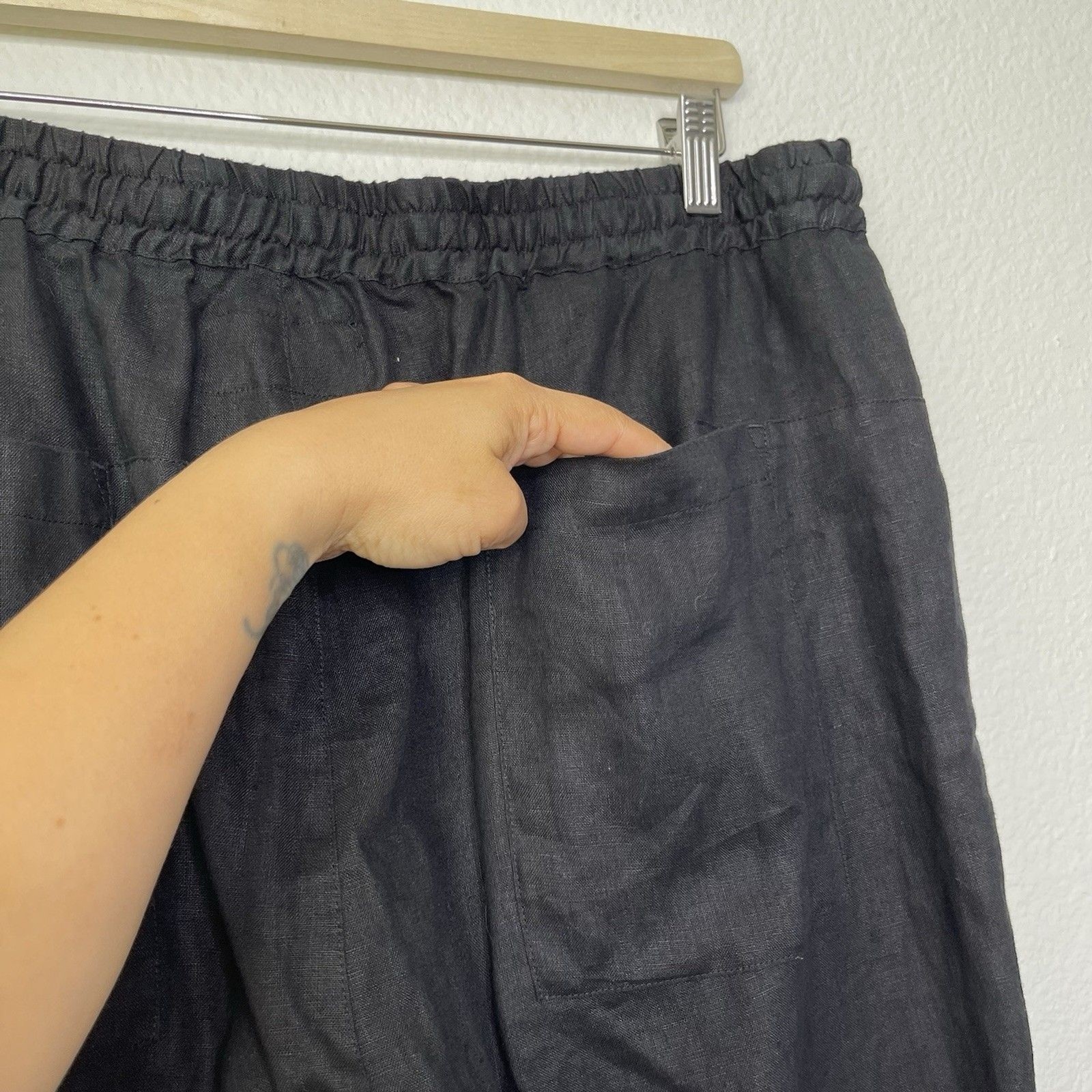 Johnny Was Pete & Greta Pants Large Black Linen Tapered Minimalist Lagenlook