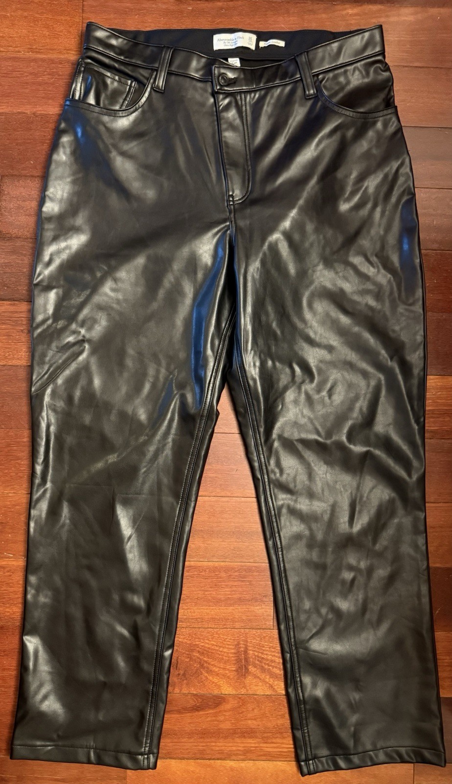 Abercrombie & Fitch 32/14S Vegan Leather 90s Straight Curve Love Black Pants EUC