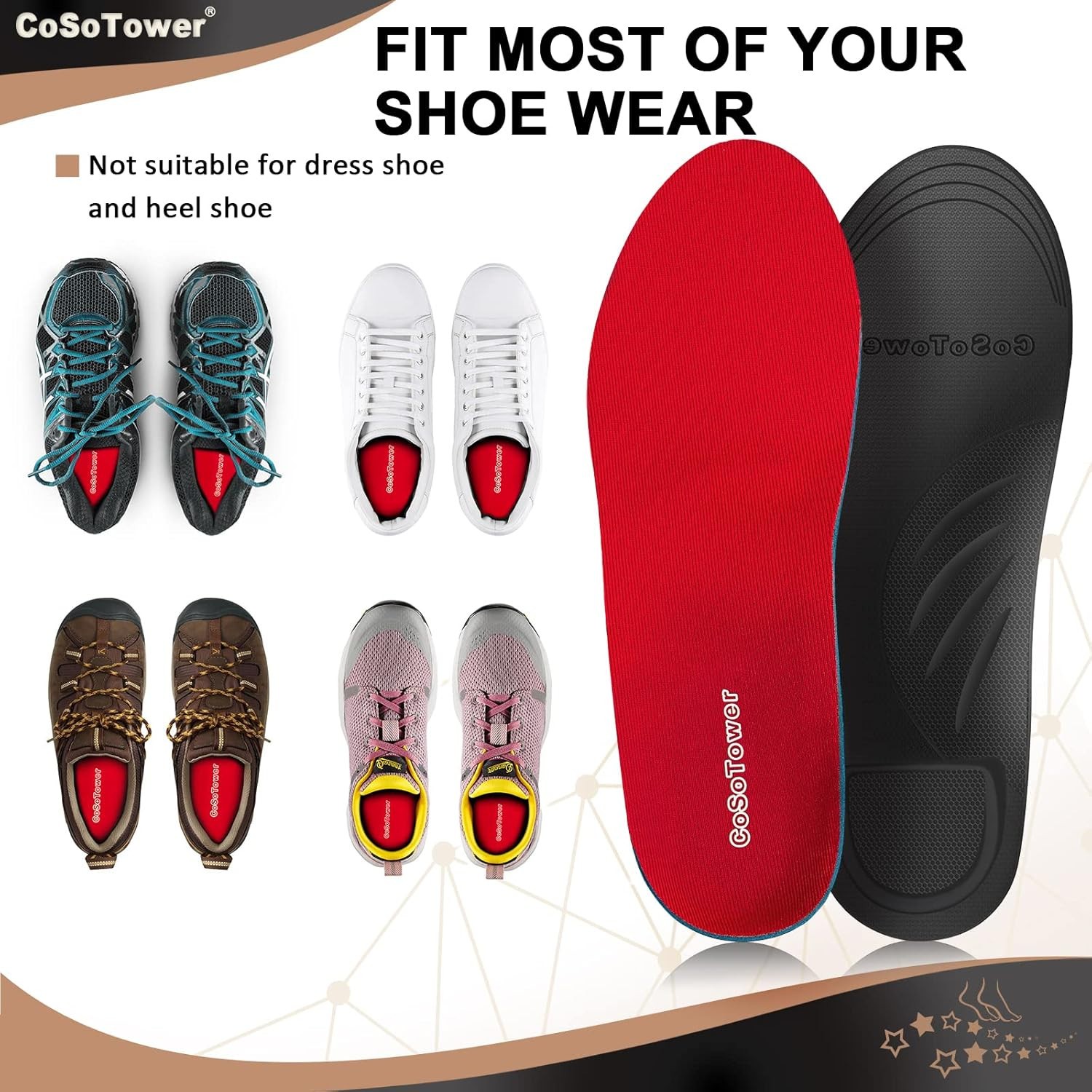 Arch Support Insoles Plantar Fasciitis Relief Orthotic Men’s 9-10 Women’s 12-13