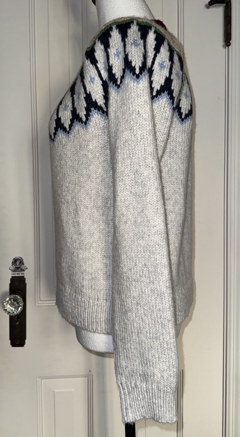 Marine Later Fair Isle Yoke Cream Multi Color Nordic Pattern Crew Pullover
