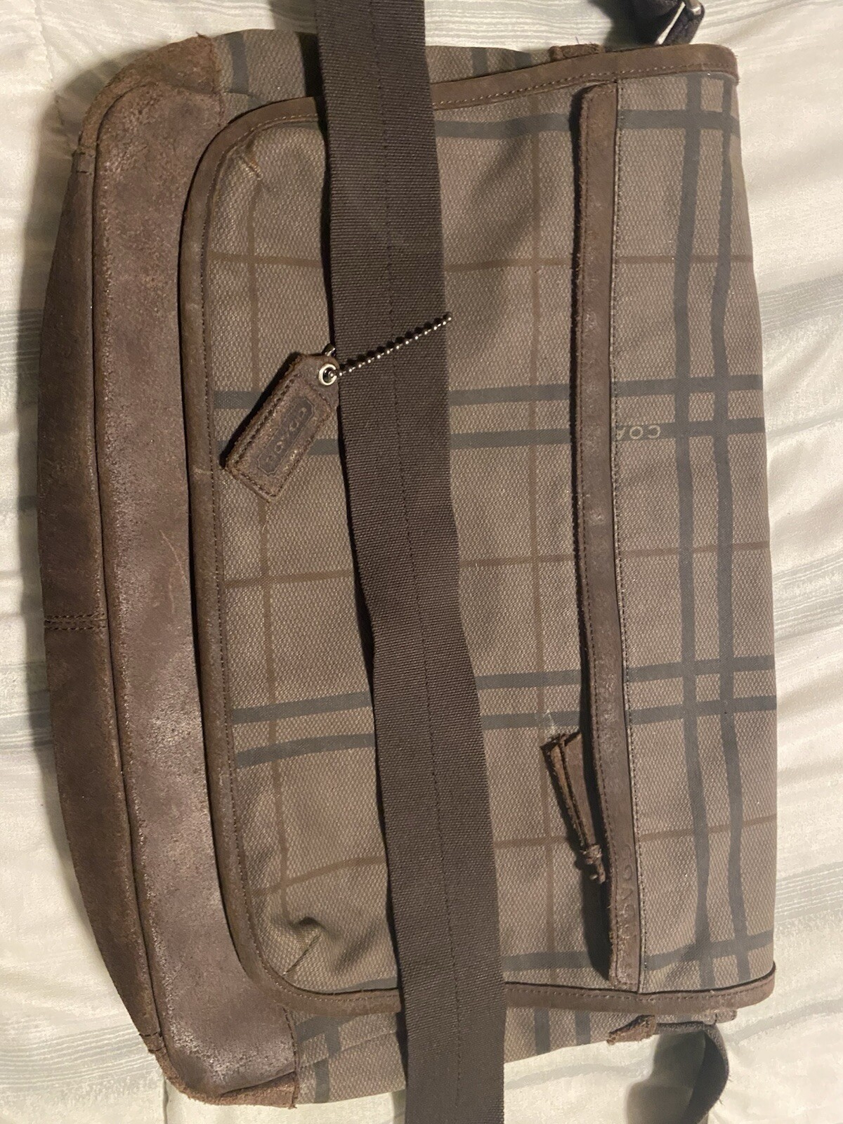 Coach Bag Camden Plaid Canvas Leather Trim Messenger Crossbody Dark Academia