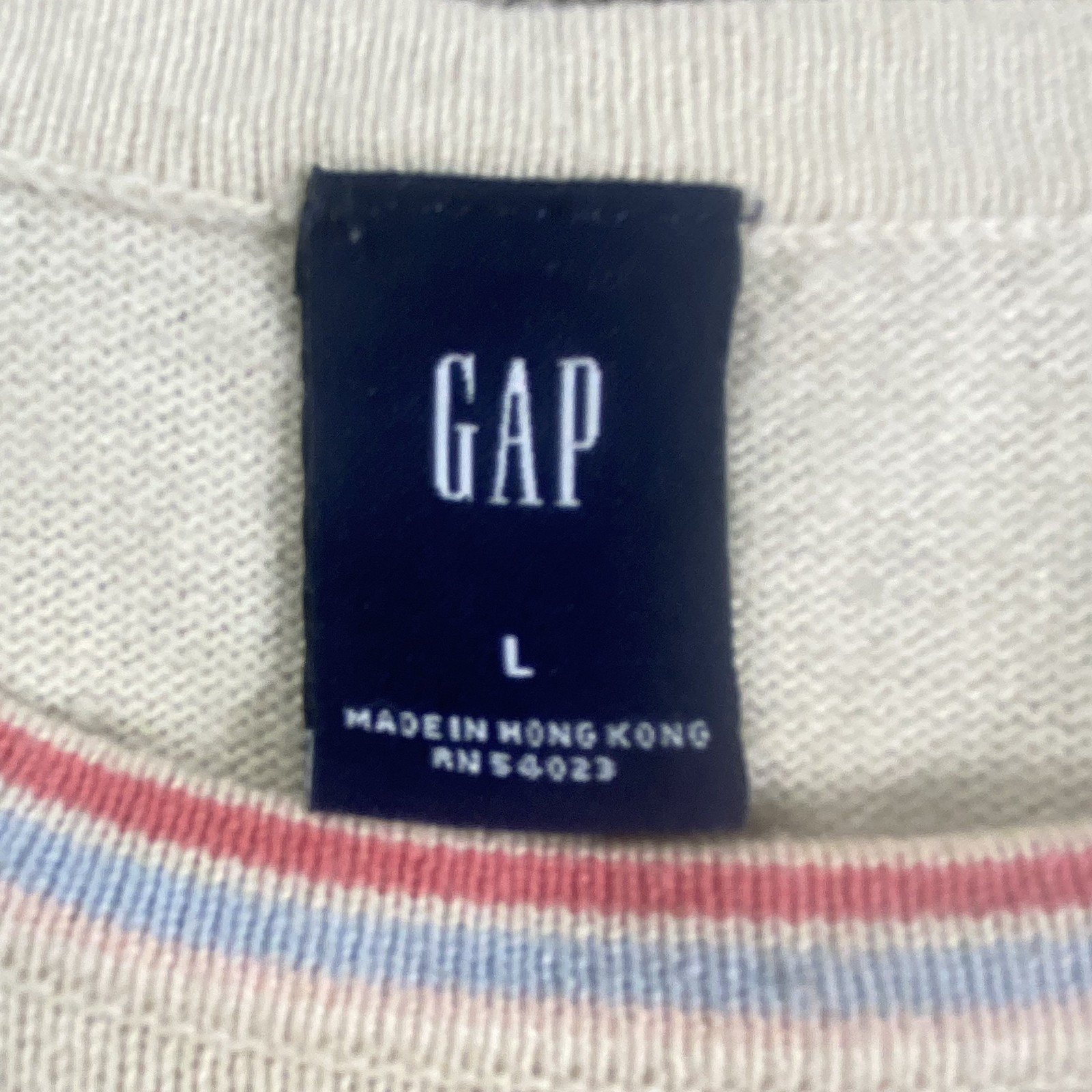 VTG GAP Sweater Womens Large Ivory Pink/Blue Crew Neck Cotton Cashmere Hong Kong