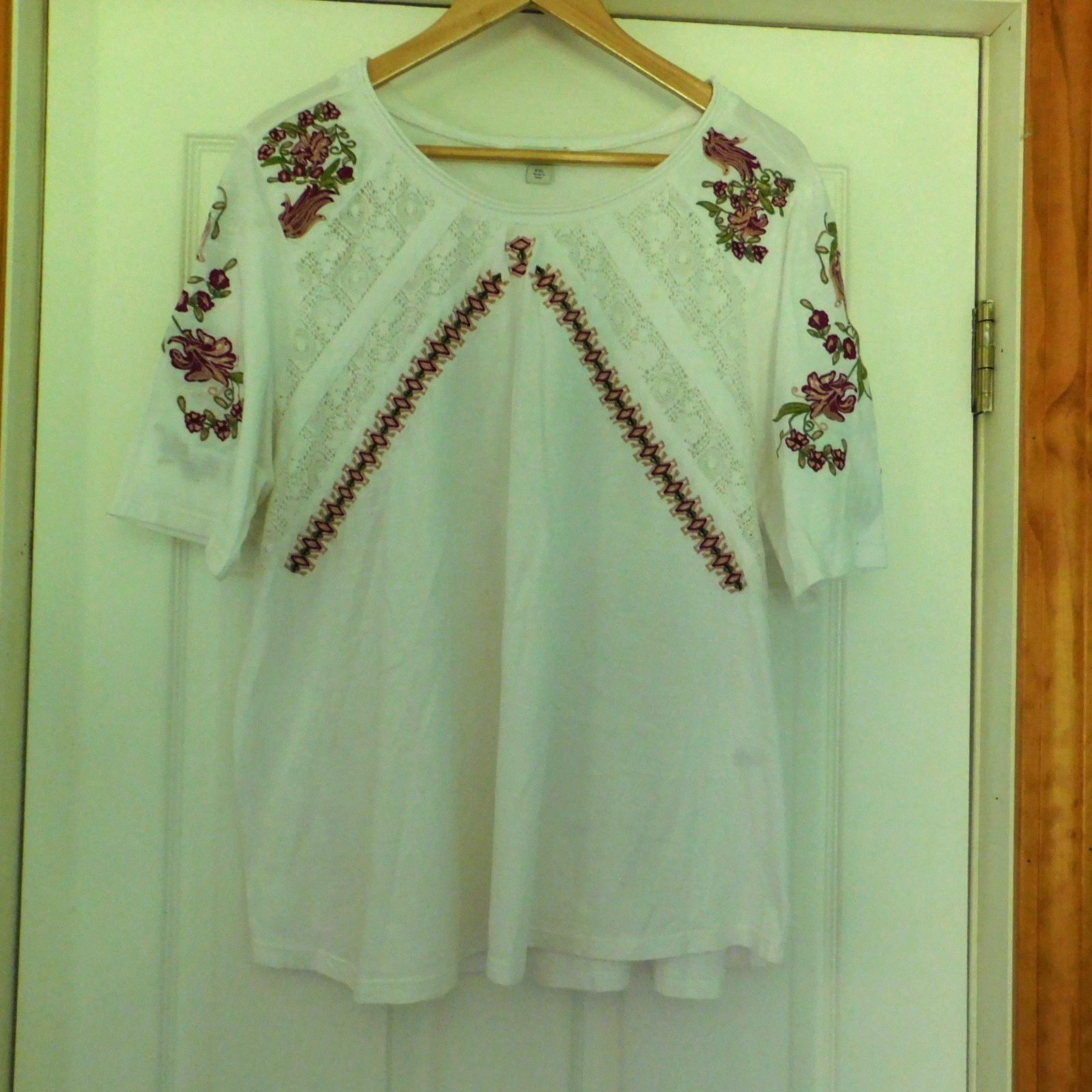 Sundance White Cotton Lace Blouse XXL Boho Romantic Cottagecore Pintuck Top