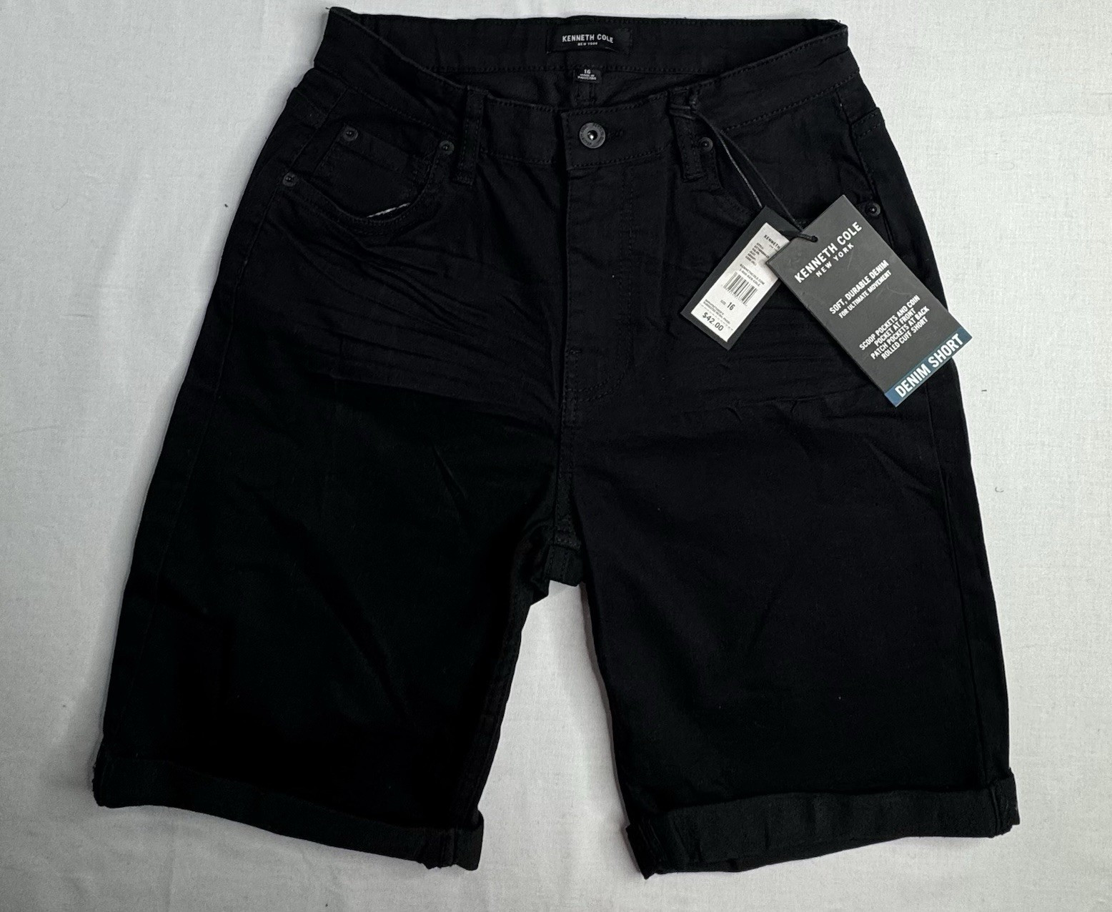 Kenneth Cole New York Women’s Black Denim Shorts Size 16 Cuffed Mid Rise 9″