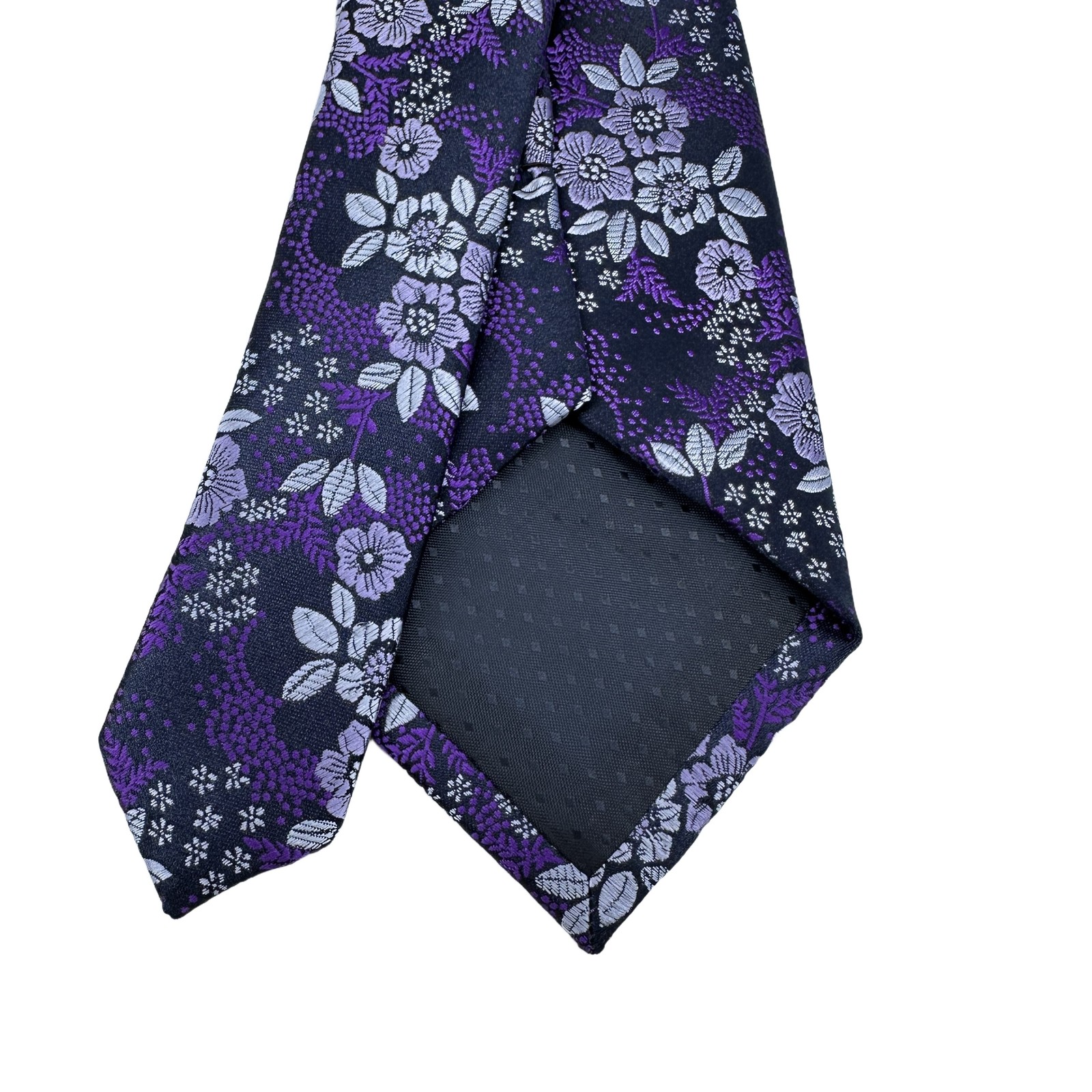 New Classic Floral Black Purple White Woven Skinny Silk Men’s Tie Necktie 8cm