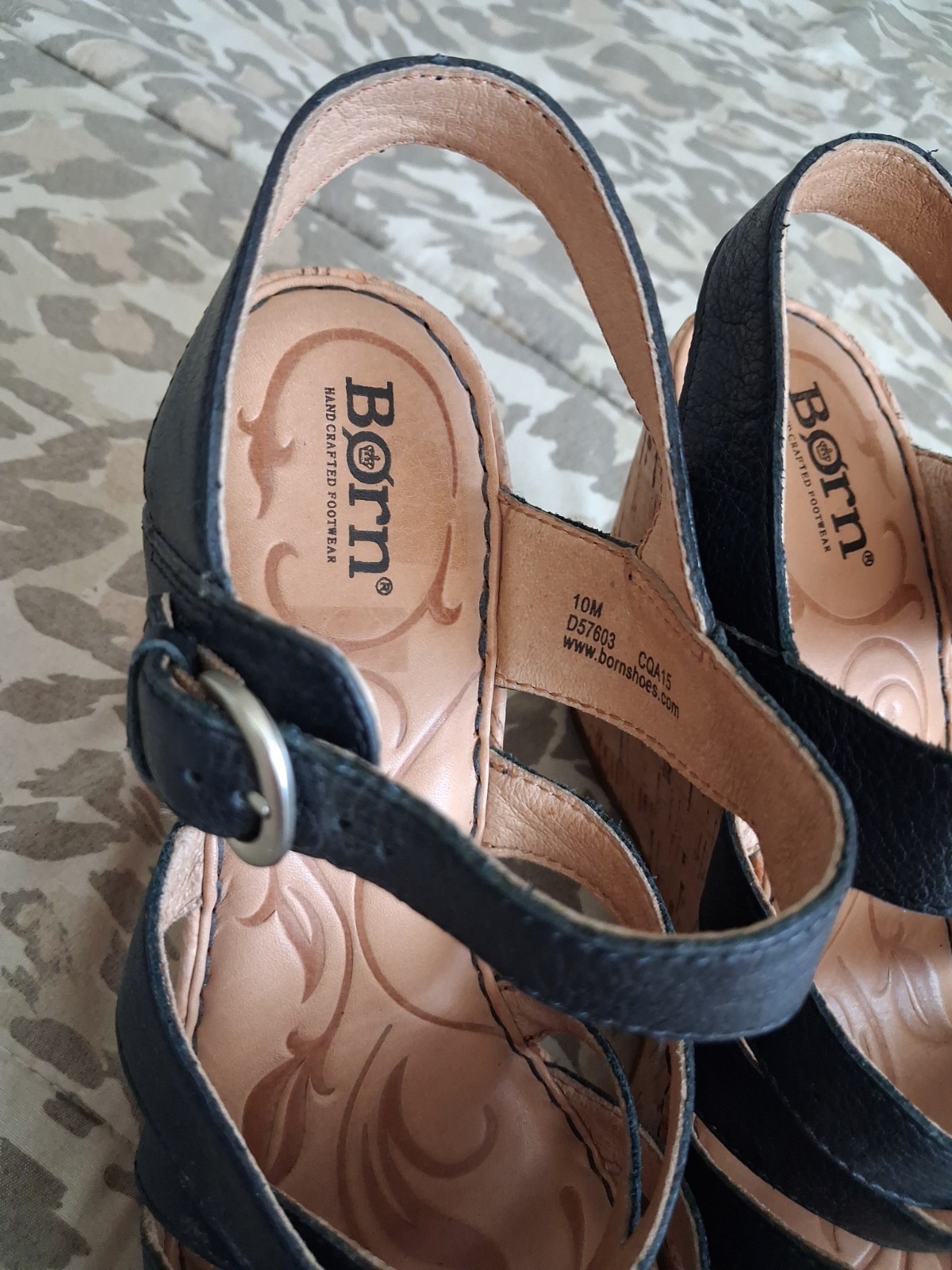 Born Black Leather Cork Wedge Sandals Women’s Size 10