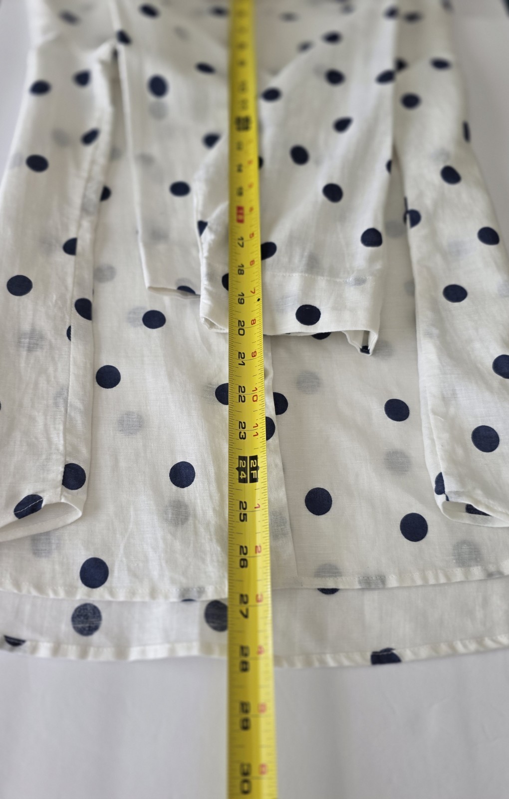Hester & Orchard Linen Blend XL Blouse White Navy Polka Dots Long Sleeves Summer