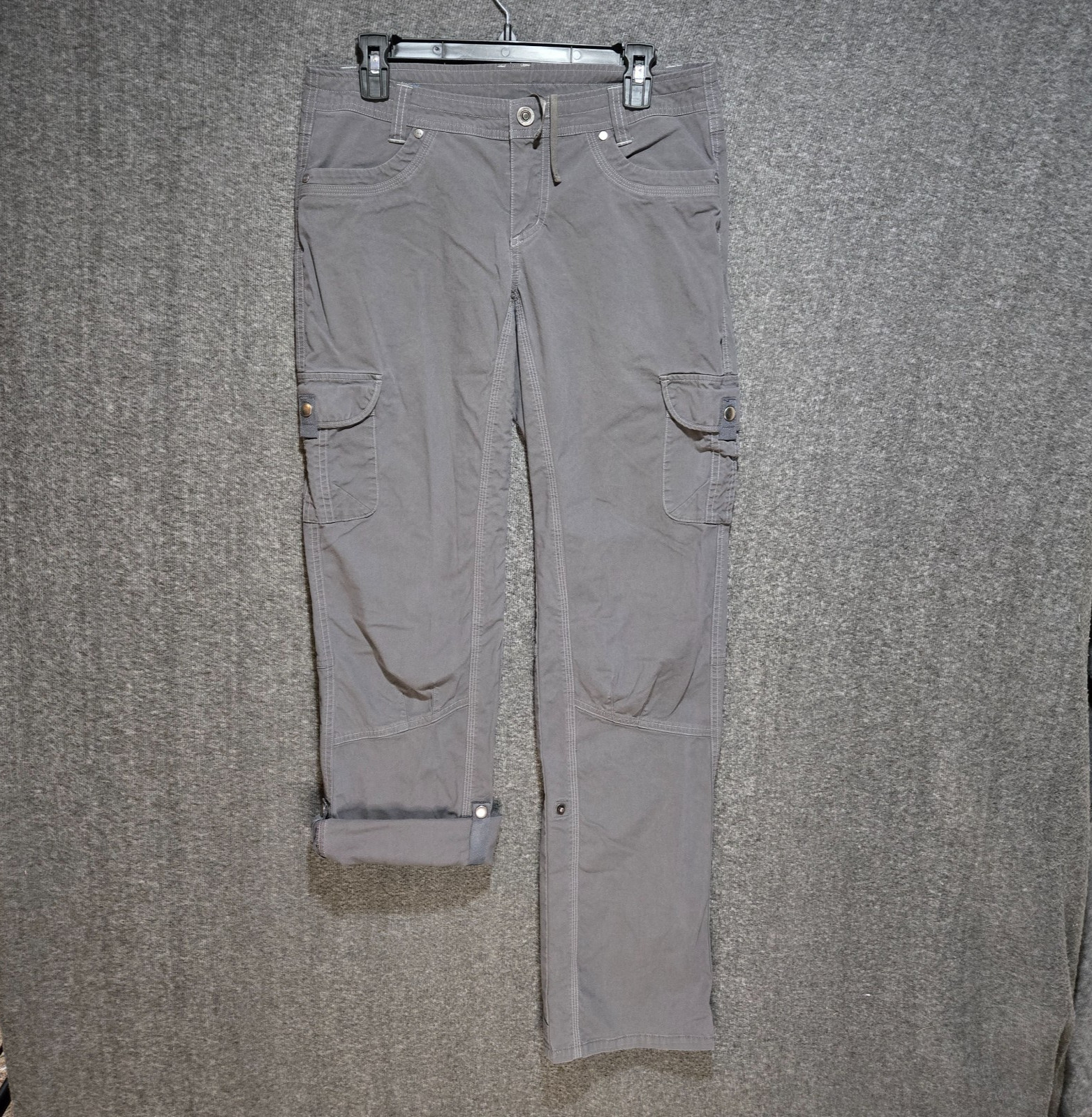 Kuhl Legendary Pants Drawstring Gray Cargo Hiking Roll Up Ankle Women’s 8 Long