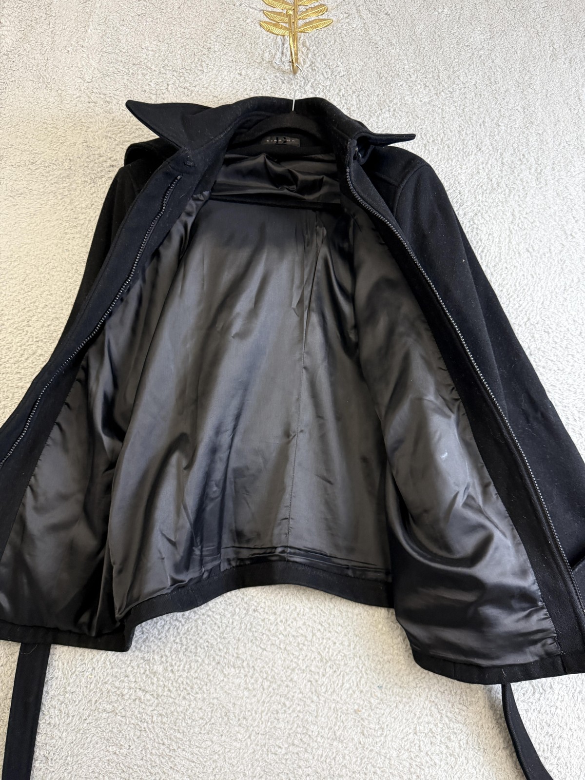 Braetan Jacket Womens Medium Black Hooded Belted Waist Tie Zip Lined Coat Winter