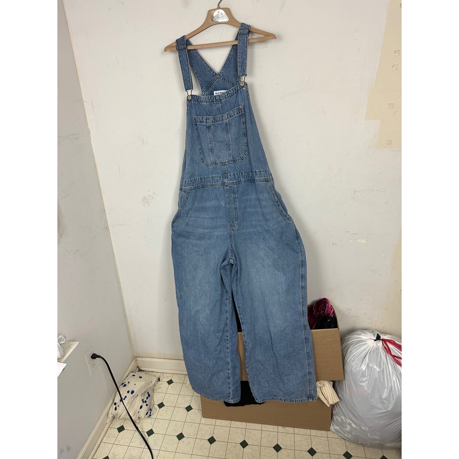 Old Navy Baggy Wide Leg Denim Overalls Medium Wash Blue 18 S/864051-00