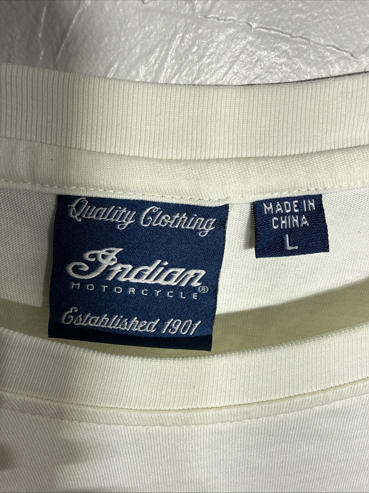 Indian Motorcycle WMs L Speedway 3/4 Sleeve Raglan Tshirt 100% Cotton White/blue