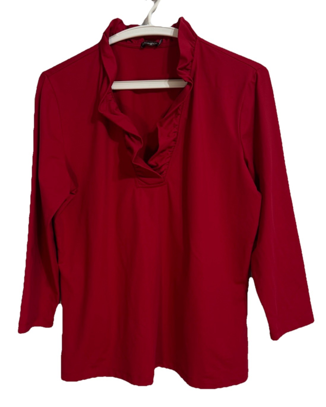 J. McLaughlin Large Durham Top Red Womens Catalina Cloth Ruffle Neck Office