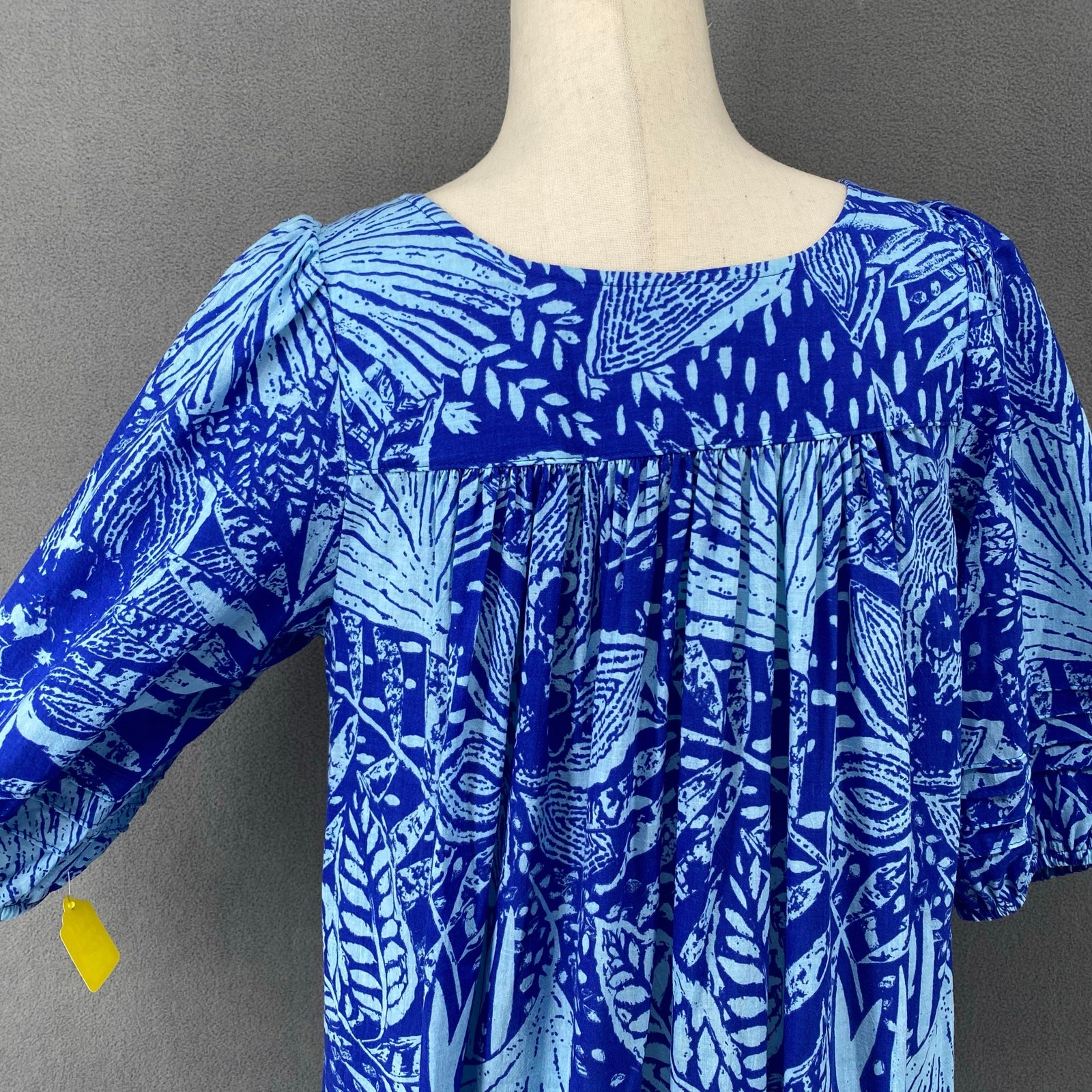 Vtg 80s 90s Two Potato Laguna Beach Midi Tiered Muumuu Dress XS Cotton Blue NOS