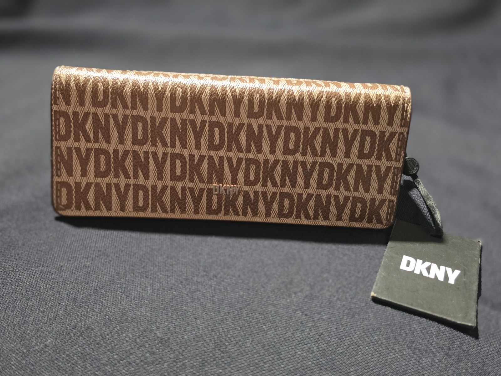 DKNY Women’s Logo Continental Wallet Tan Brown Monogram Faux Leather