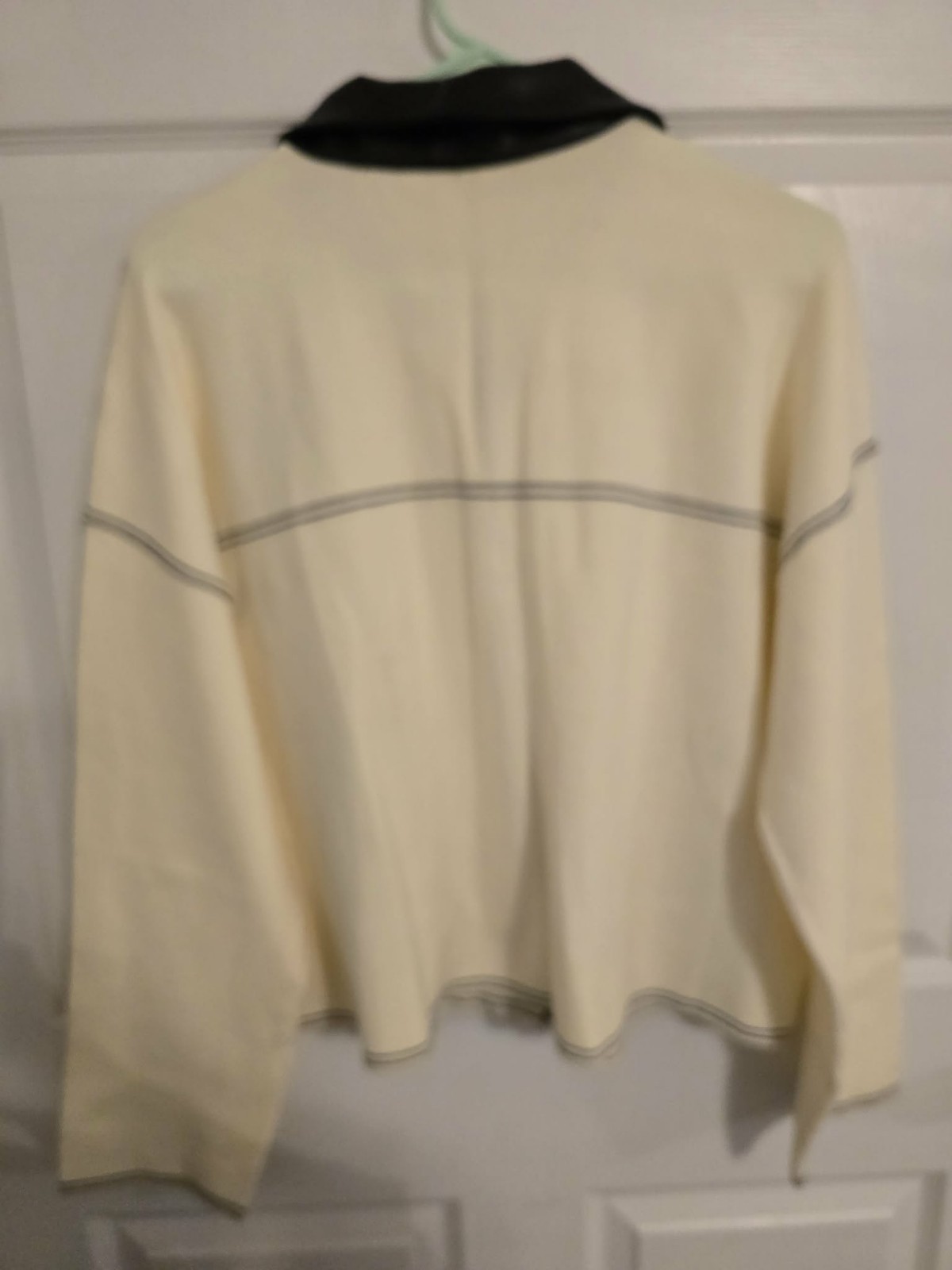 Nanette Lepore Ivory/Black Colorblock Knit Collared Button Cardigan Sweater XL