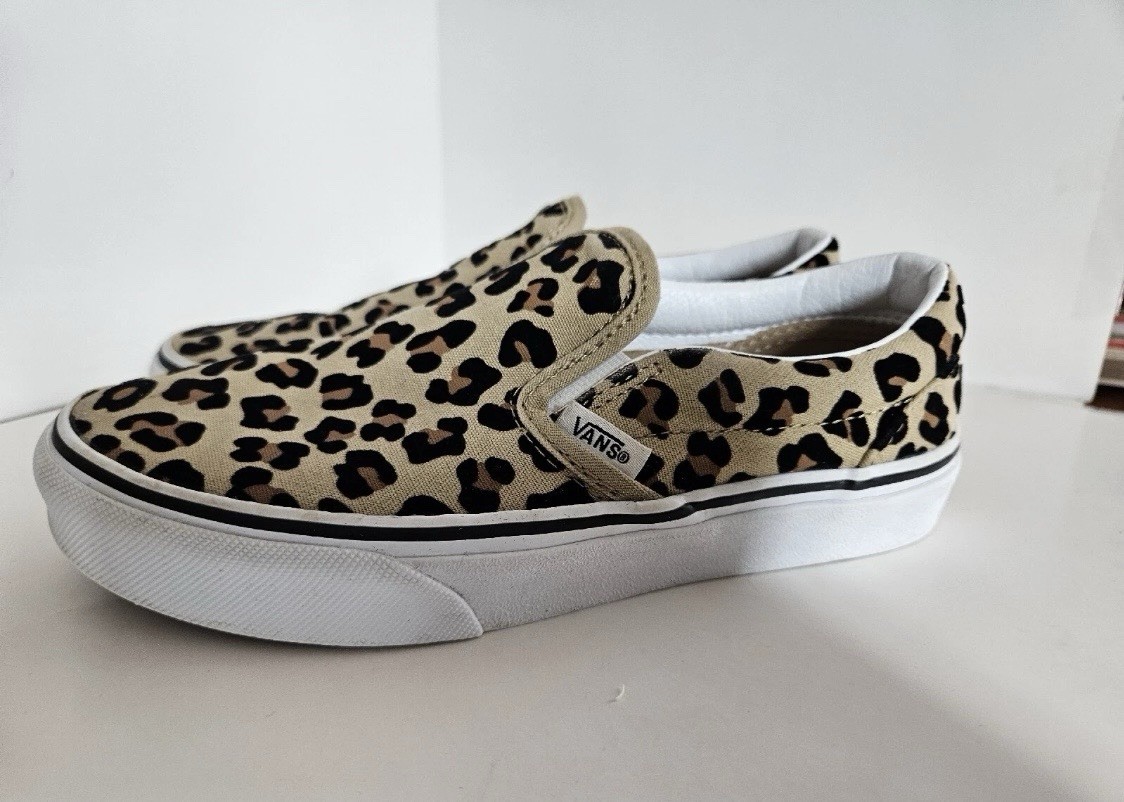 Vans Slip On Leopard Kids Size 3.0 Animal Print Skateboarding Flocked 500714