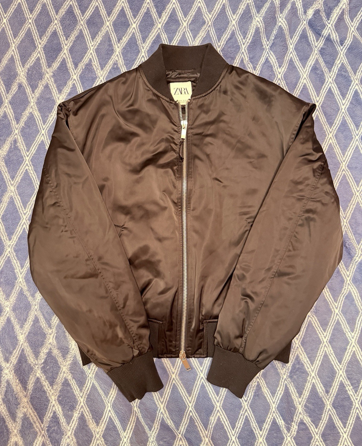 Zara Women’s Black Bomber Jacket Full Zip Ribbed Collar/Cuffs Size M