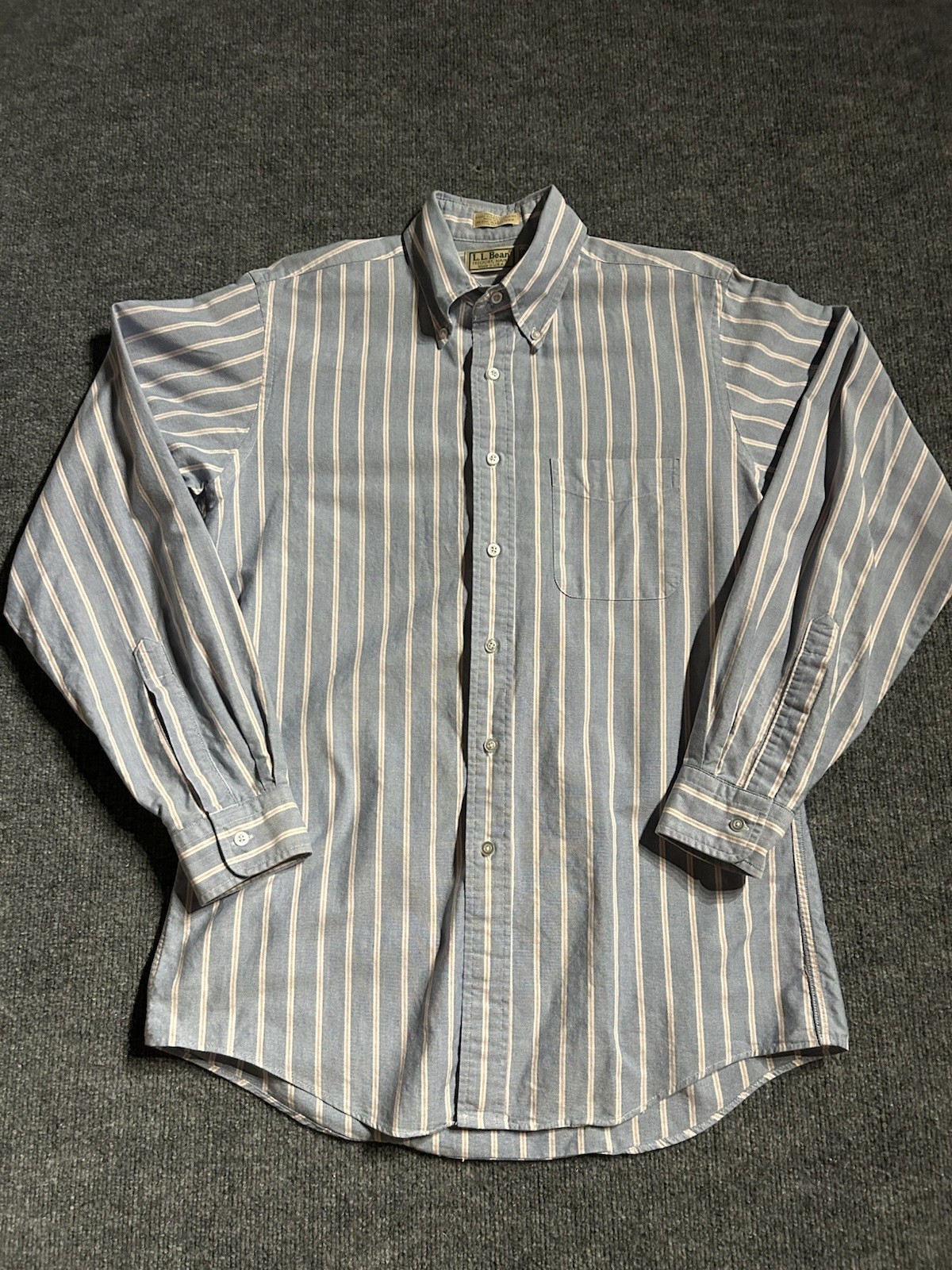 Vintage LL Bean Oxford Shirt 15 1/2 35 OCBD Blue Pink Stripe L/XL Freeport Maine