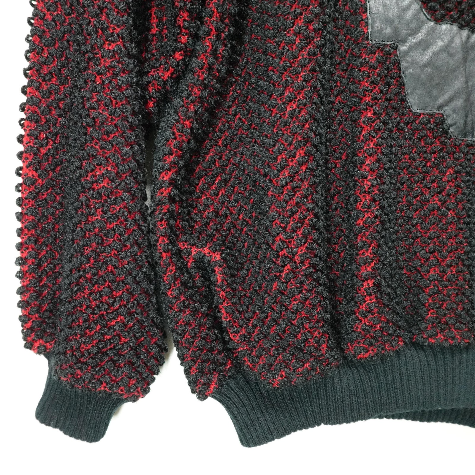 Vintage Mario Bellucci Sweater Mens XL Black Red Textured Leather Patch 90s