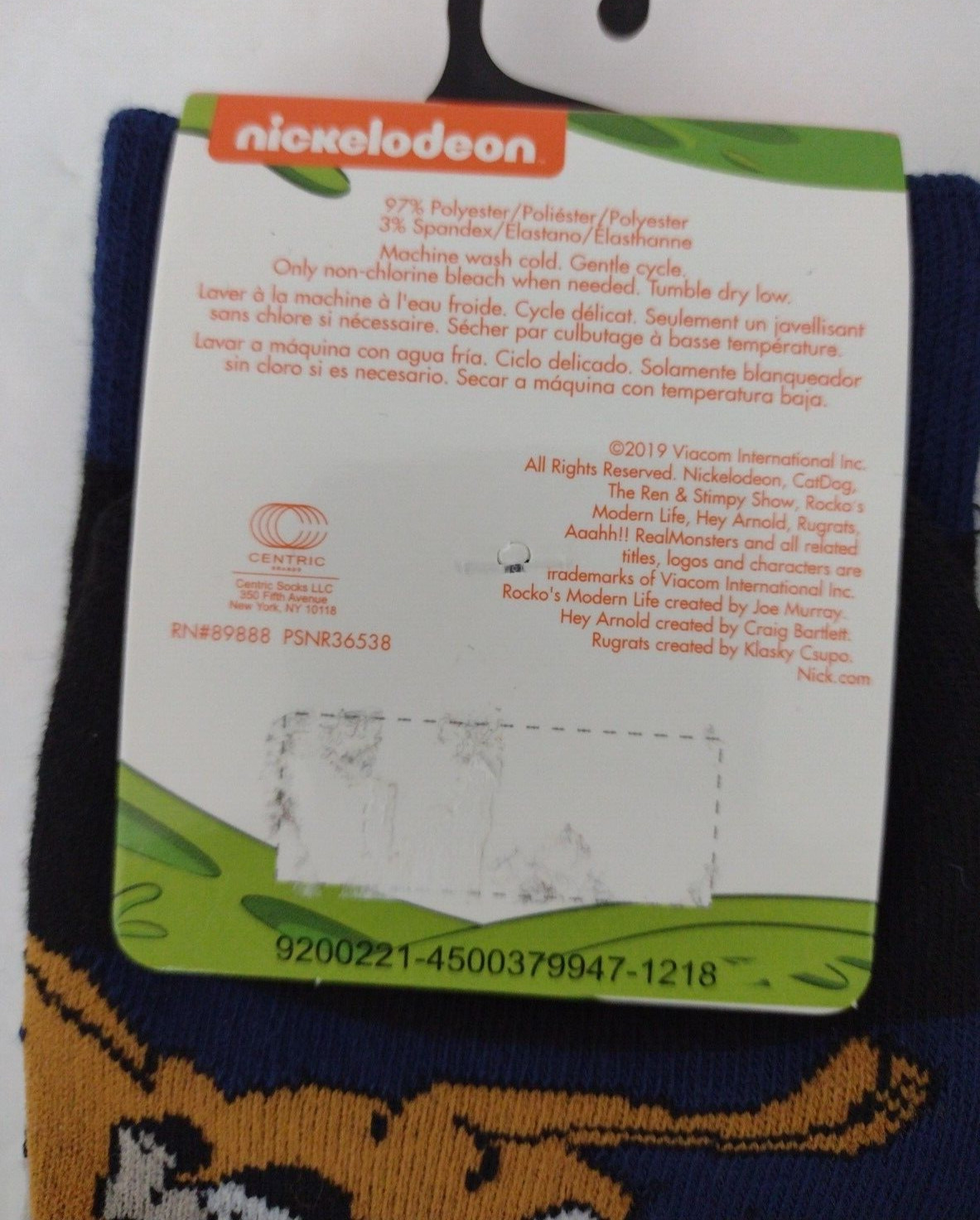 Nickelodeon Rugrat Socks 2 Pair Tommy Pickles and Spike the Dog Striped Retro