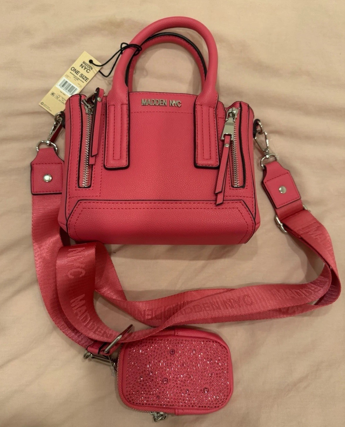 Madden NYC Mini Pink Satchel Detachable Strap Rhinestone Pouch