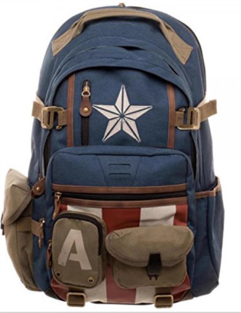 Marvel Captain America Backpack Avengers Zipper Shoulder Bag Schoolbag Rucksack
