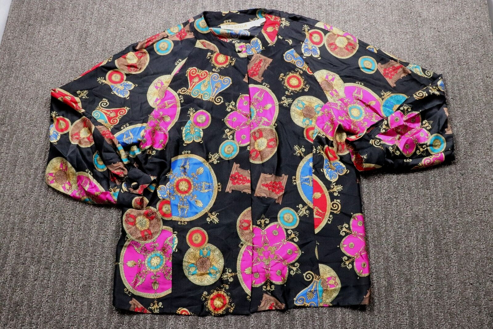 Vintage 100% Silk Oriental Asian Balloon Sleeve Shirt Loose Fit Women’s 8