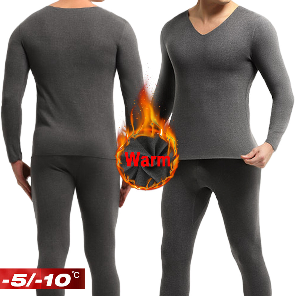 Men’s Fleece Lined Base Layer Set Ski Thermal Underwear Long Johns Top & Bottom