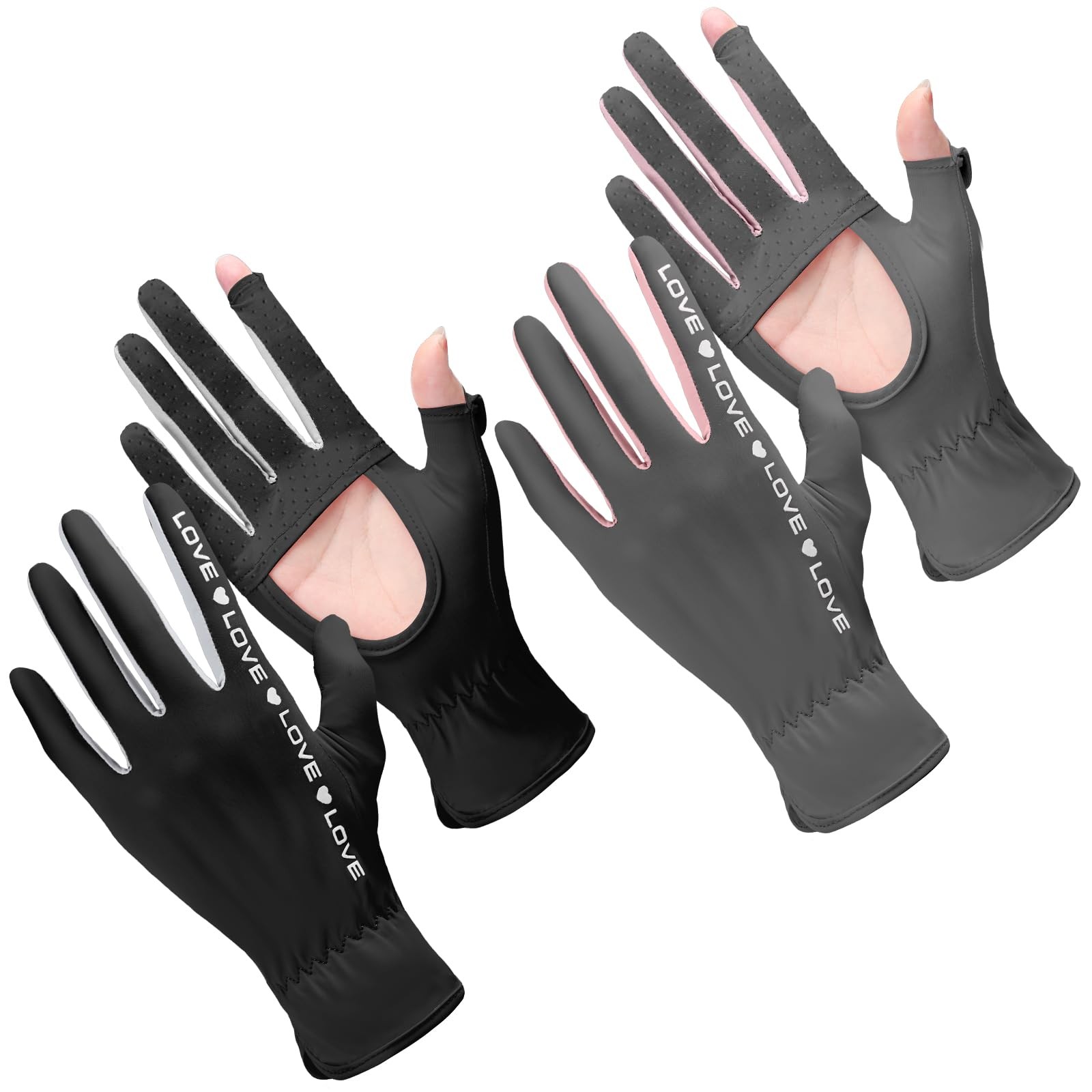 Hercicy 2 Pairs Women Sun Protection Summer UV Driving One Size, Gray, Black