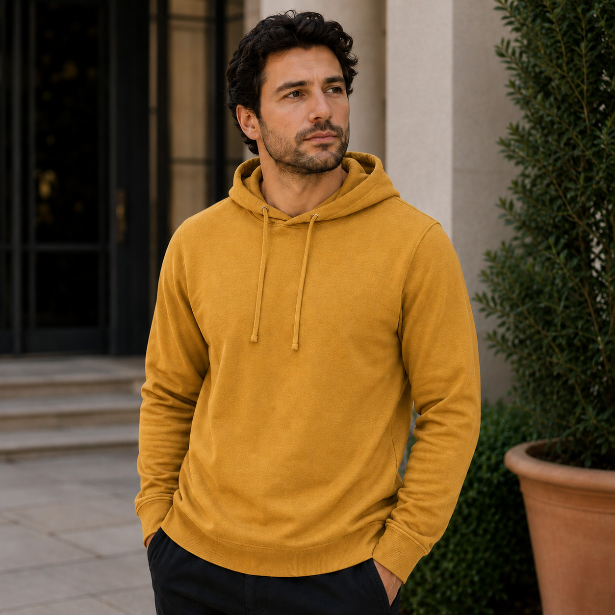 100% Combed Cotton Lightweight Yellow Hoodie Garment Dyed Pullover All Seasons