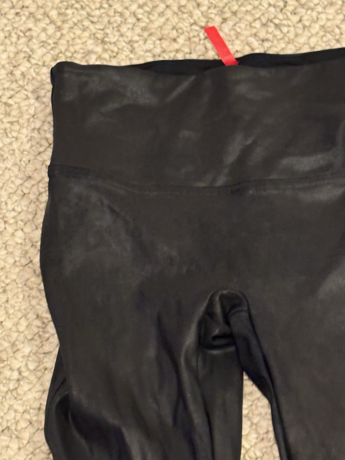 Spanx Black Faux Leather Shimmer Nylon Leggings Sz M